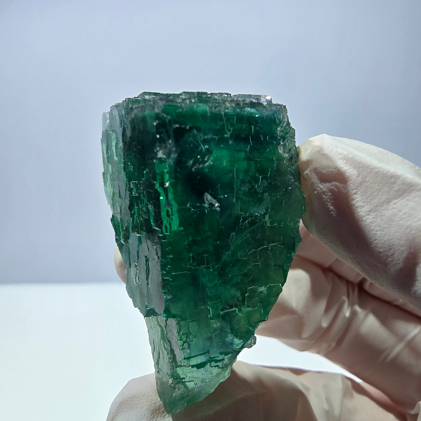 Spécimen de cube de fluorite fantôme transparente, vert parqueté, Okorusu, Namibie, 50 x 30 x 22 mm