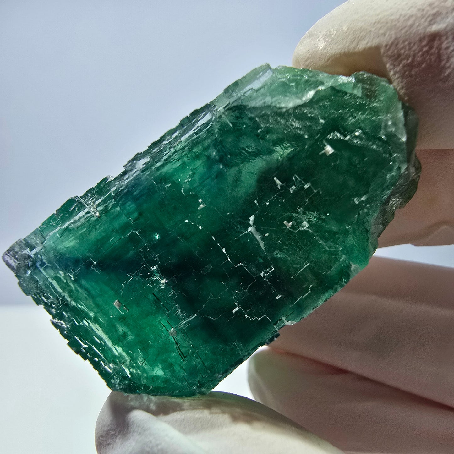 Spécimen de cube de fluorite fantôme transparente, vert parqueté, Okorusu, Namibie, 50 x 30 x 22 mm