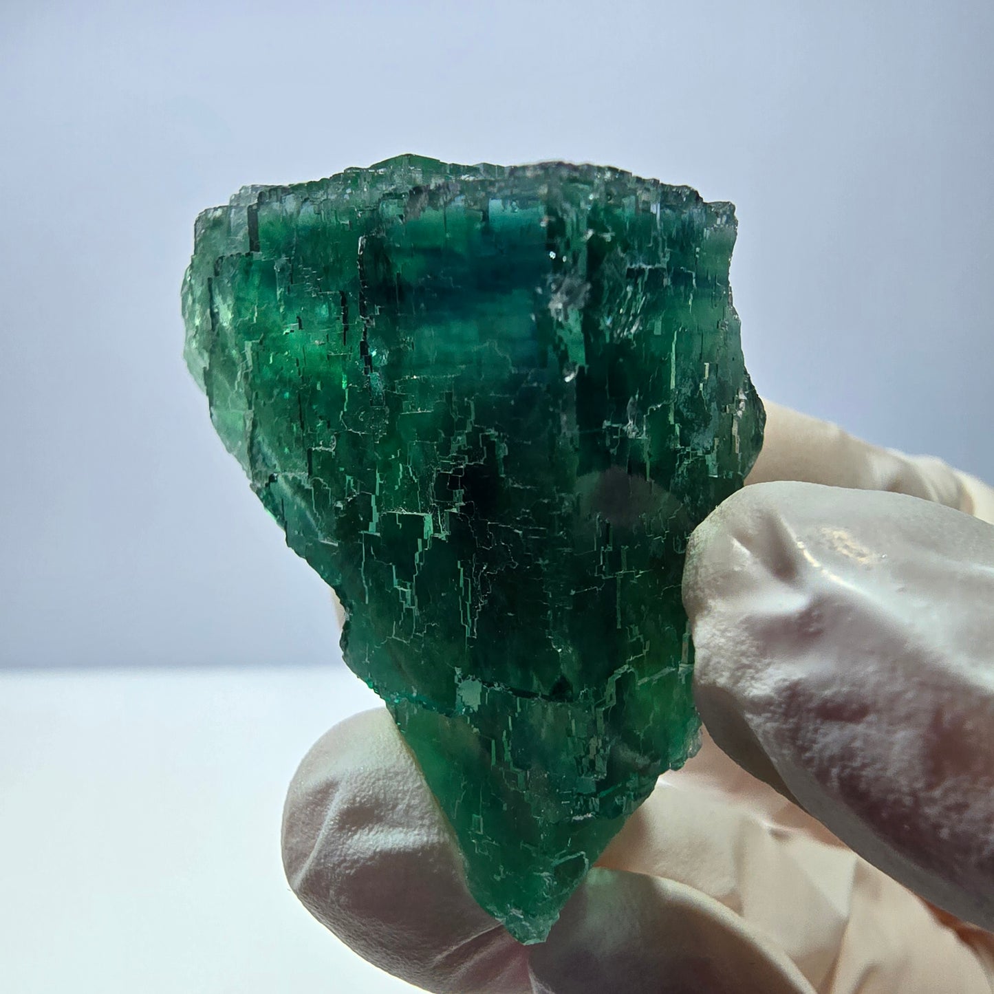 Spécimen de cube de fluorite fantôme transparente, vert parqueté, Okorusu, Namibie, 50 x 30 x 22 mm