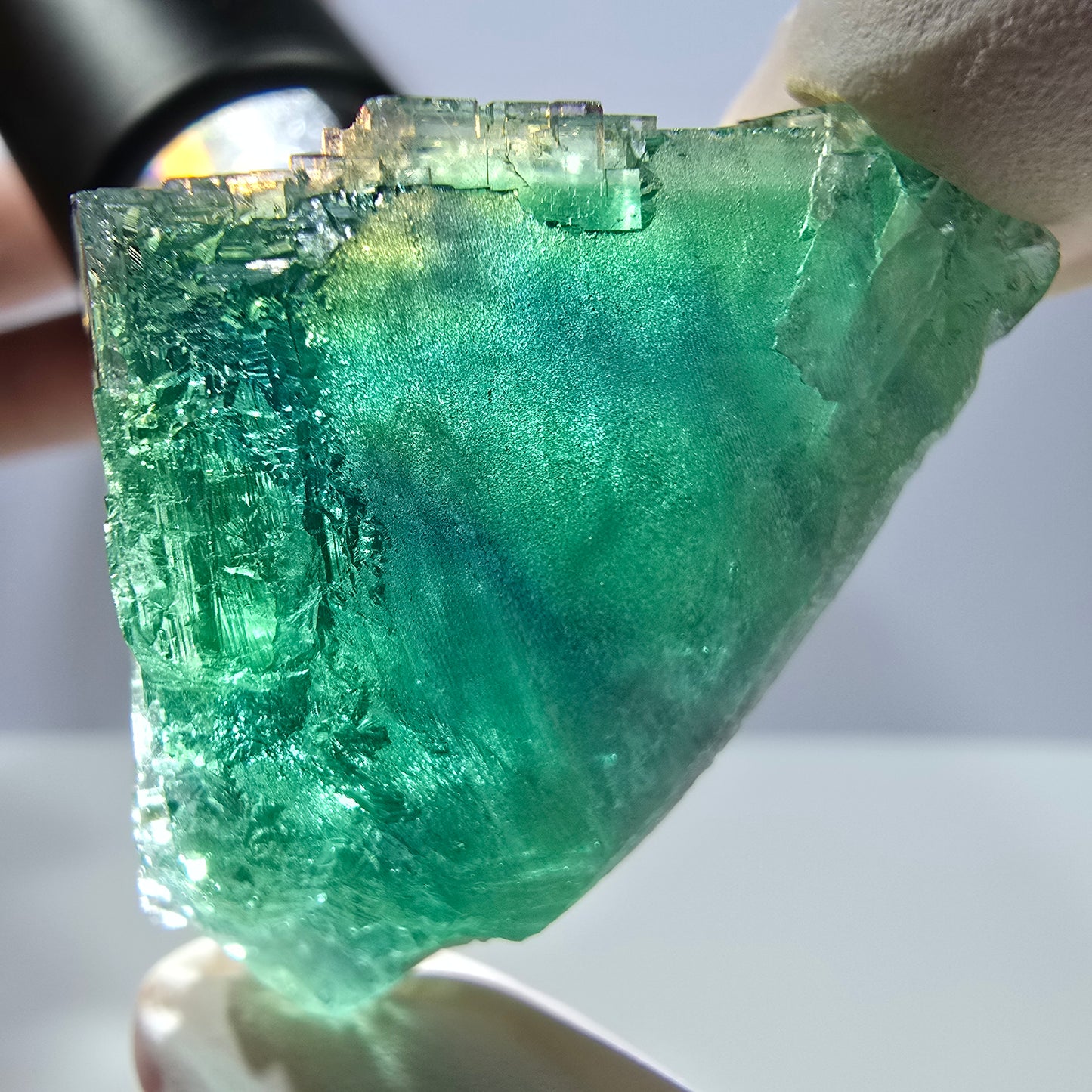 Spécimen de cube de fluorite fantôme transparente, vert parqueté, Okorusu, Namibie, 50 x 30 x 22 mm