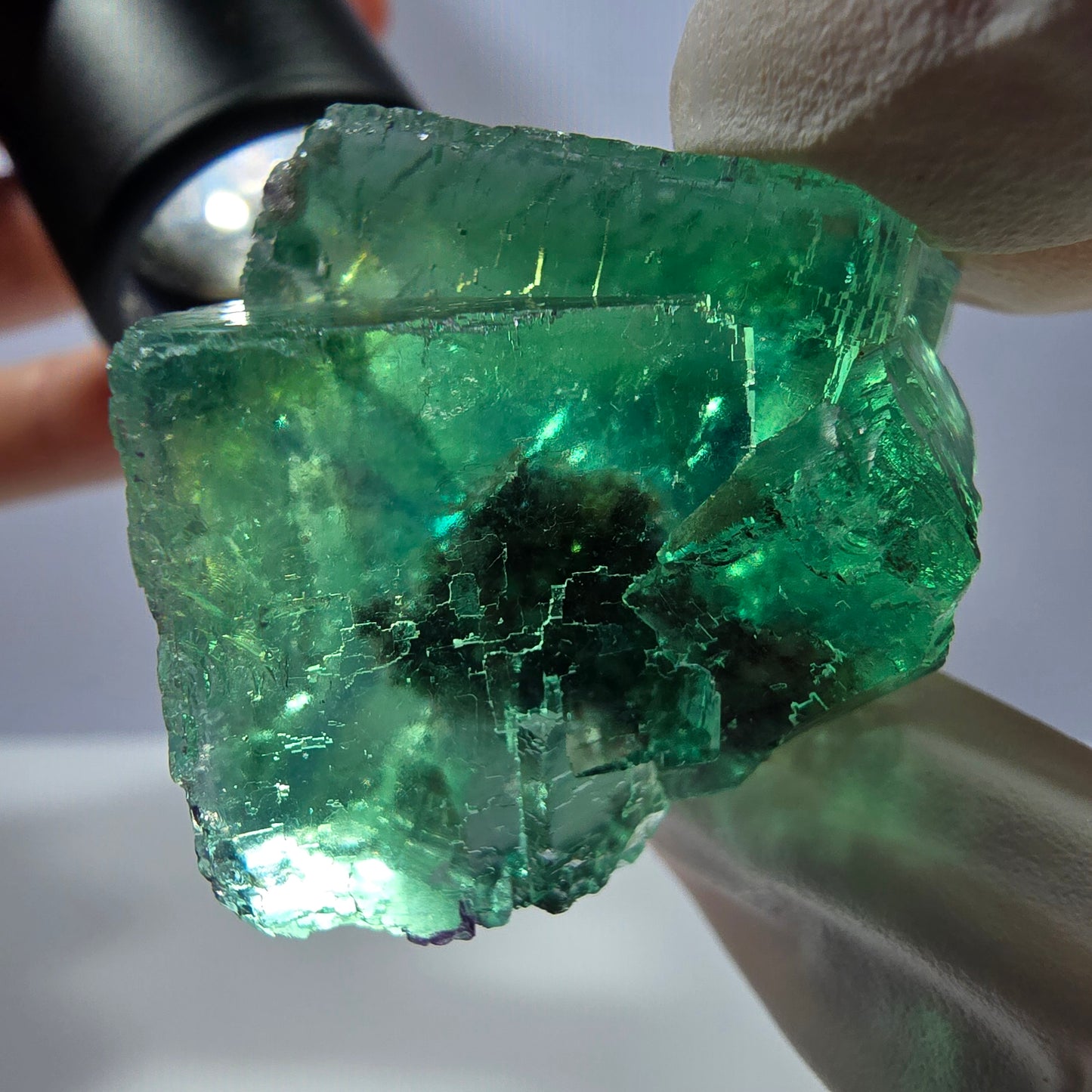 Klare Phantom Fluorit Würfel Stufe, parkettiert grün Okorusu, Namibia 43*33*25mm