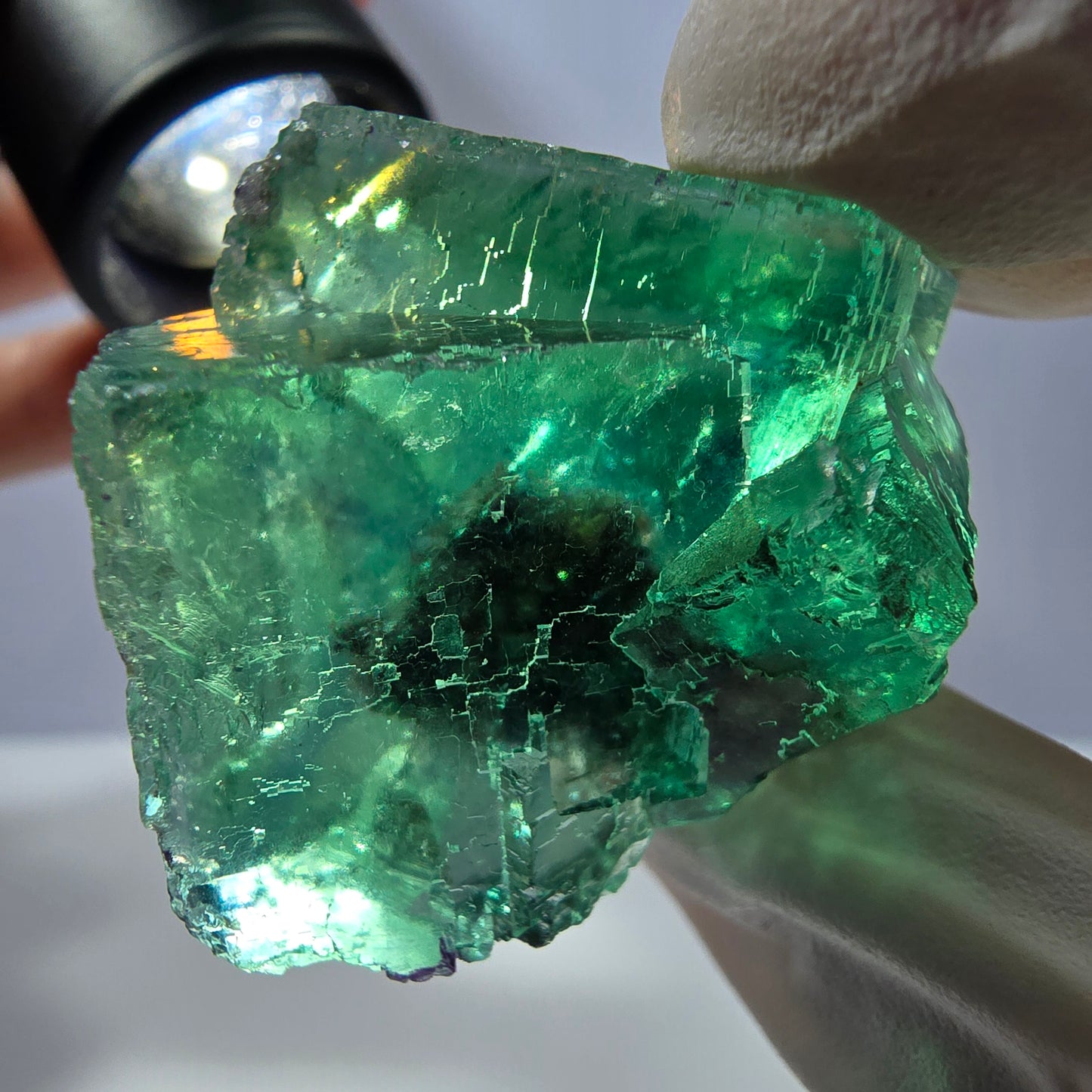 Klare Phantom Fluorit Würfel Stufe, parkettiert grün Okorusu, Namibia 43*33*25mm
