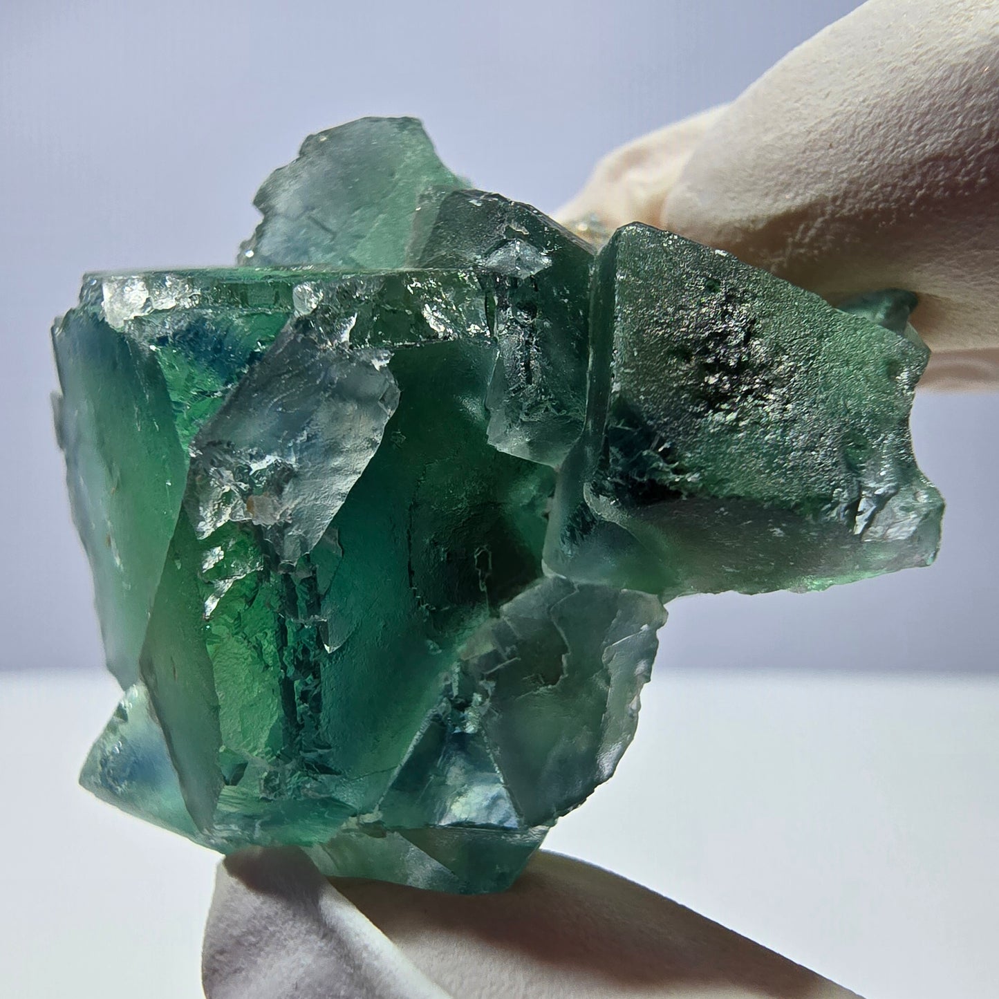 Spécimen de cube de fluorite fantôme transparente, vert parqueté, Okorusu, Namibie, 45 x 35 x 22 mm