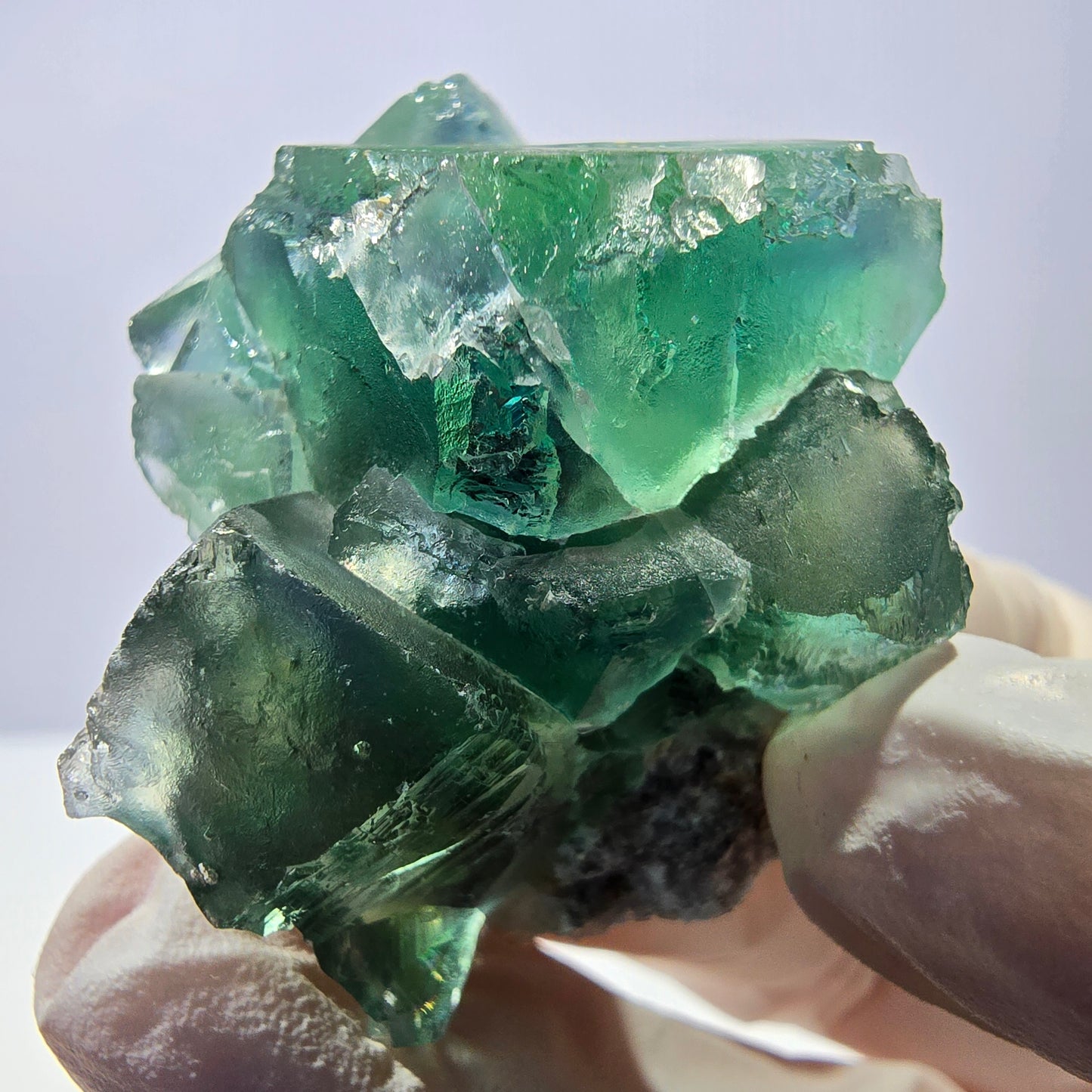 Spécimen de cube de fluorite fantôme transparente, vert parqueté, Okorusu, Namibie, 45 x 35 x 22 mm