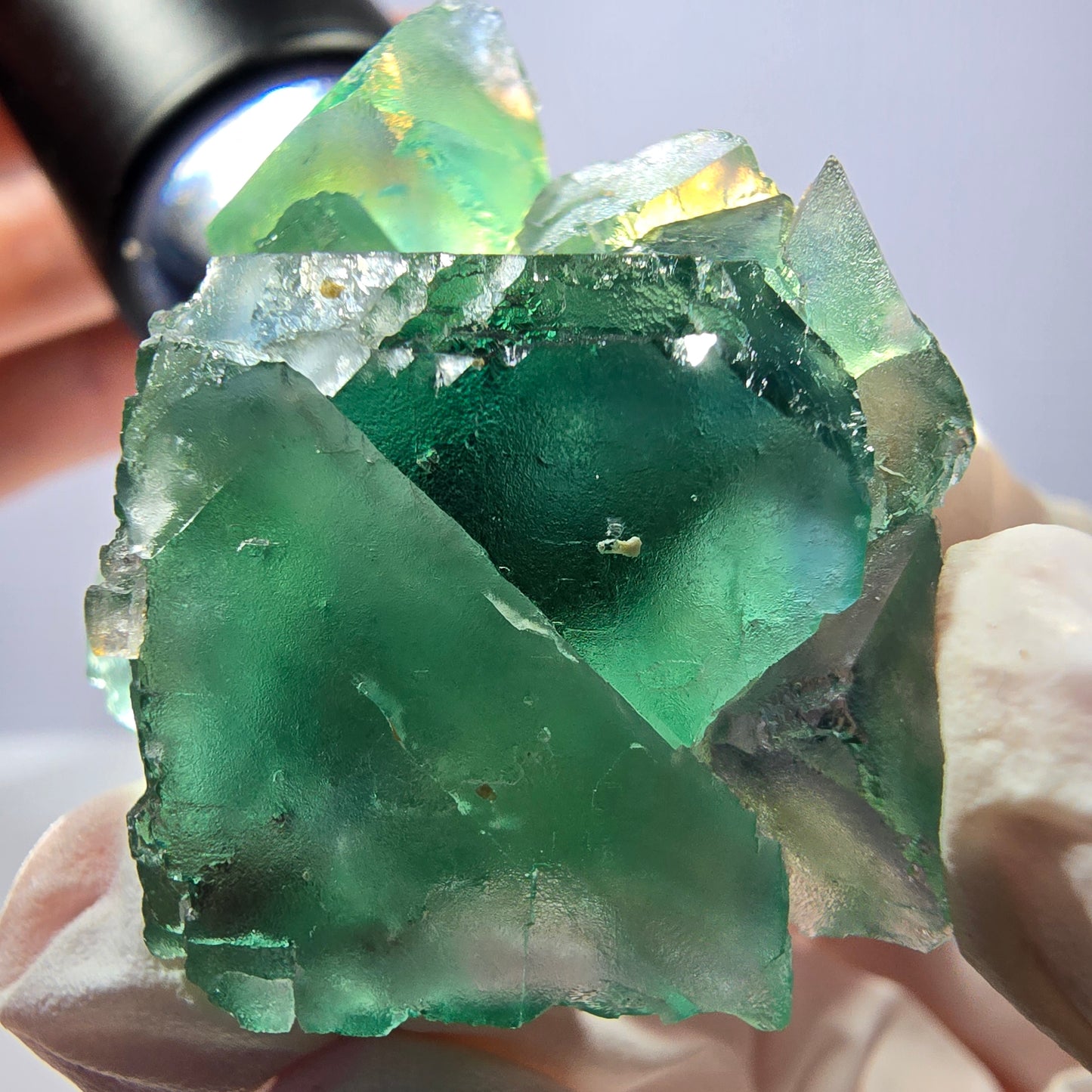 Spécimen de cube de fluorite fantôme transparente, vert parqueté, Okorusu, Namibie, 45 x 35 x 22 mm