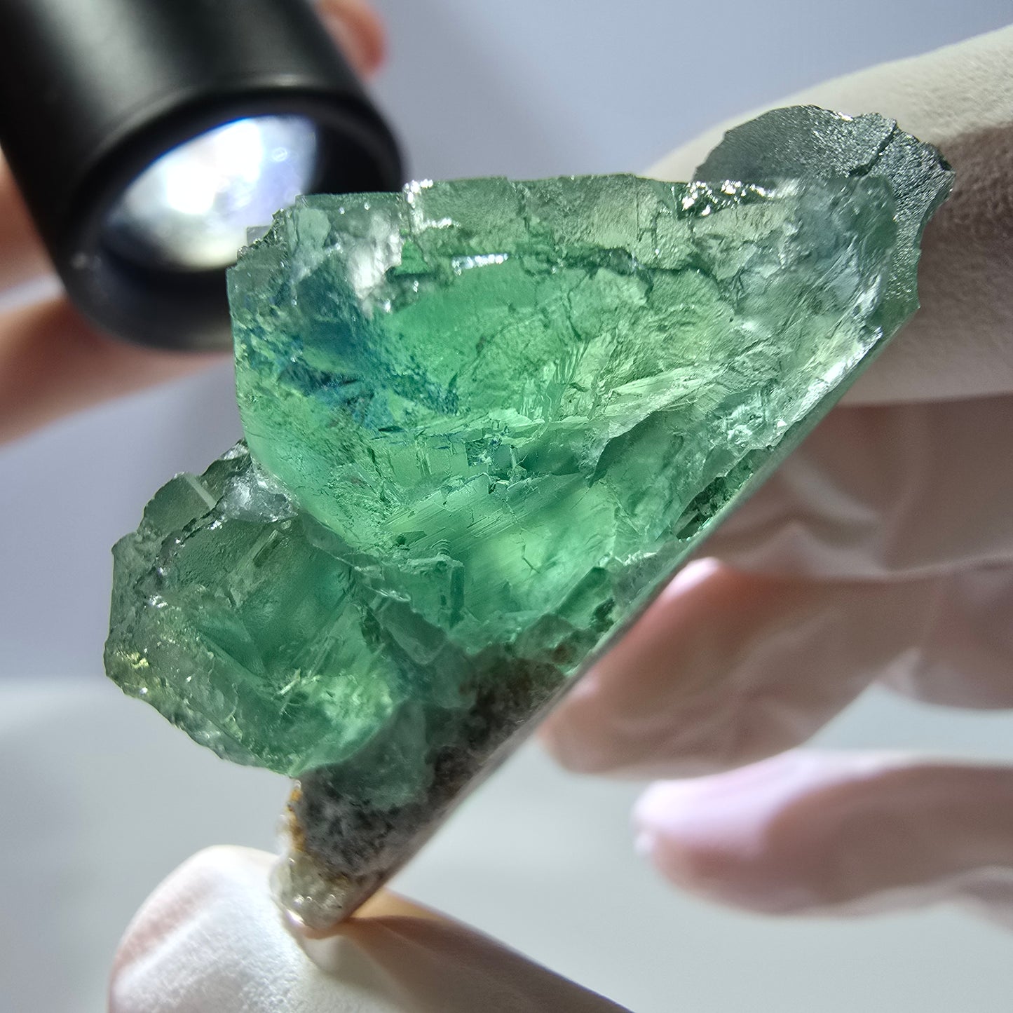Spécimen de cube de fluorite fantôme transparente, vert parqueté, Okorusu, Namibie, 45 x 35 x 22 mm