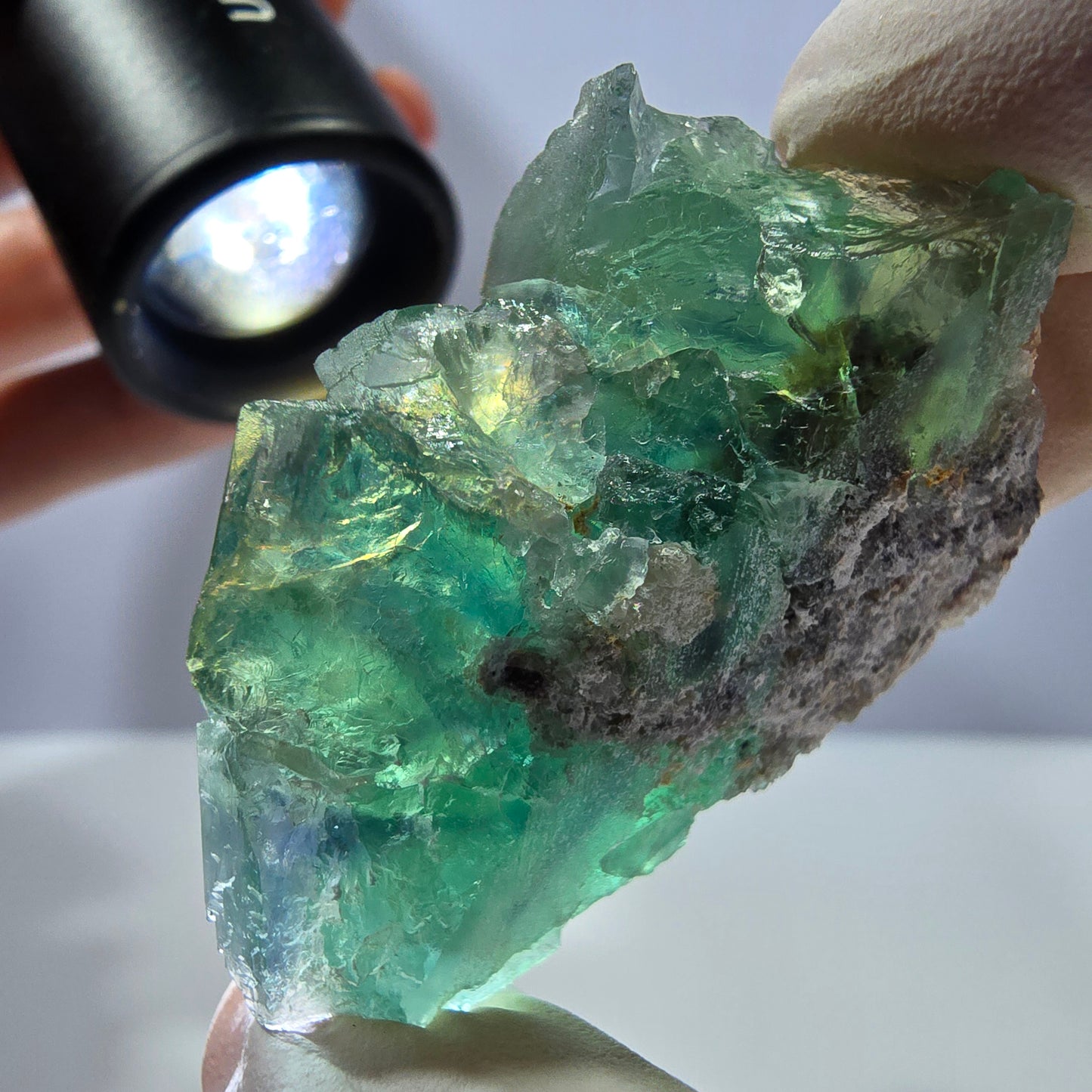 Spécimen de cube de fluorite fantôme transparente, vert parqueté, Okorusu, Namibie, 45 x 35 x 22 mm