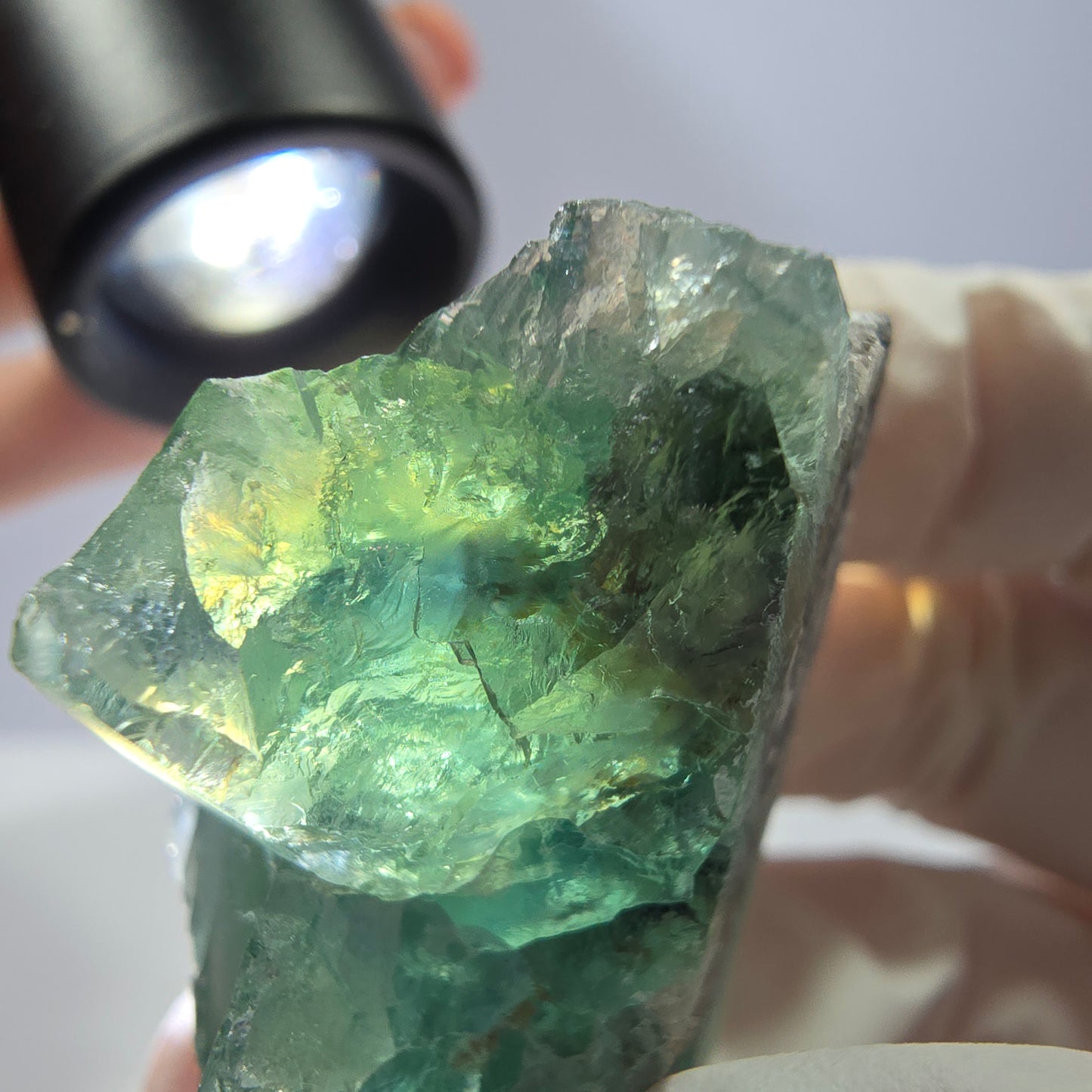 Spécimen de cube de fluorite fantôme transparente, vert parqueté, Okorusu, Namibie, 45 x 35 x 22 mm