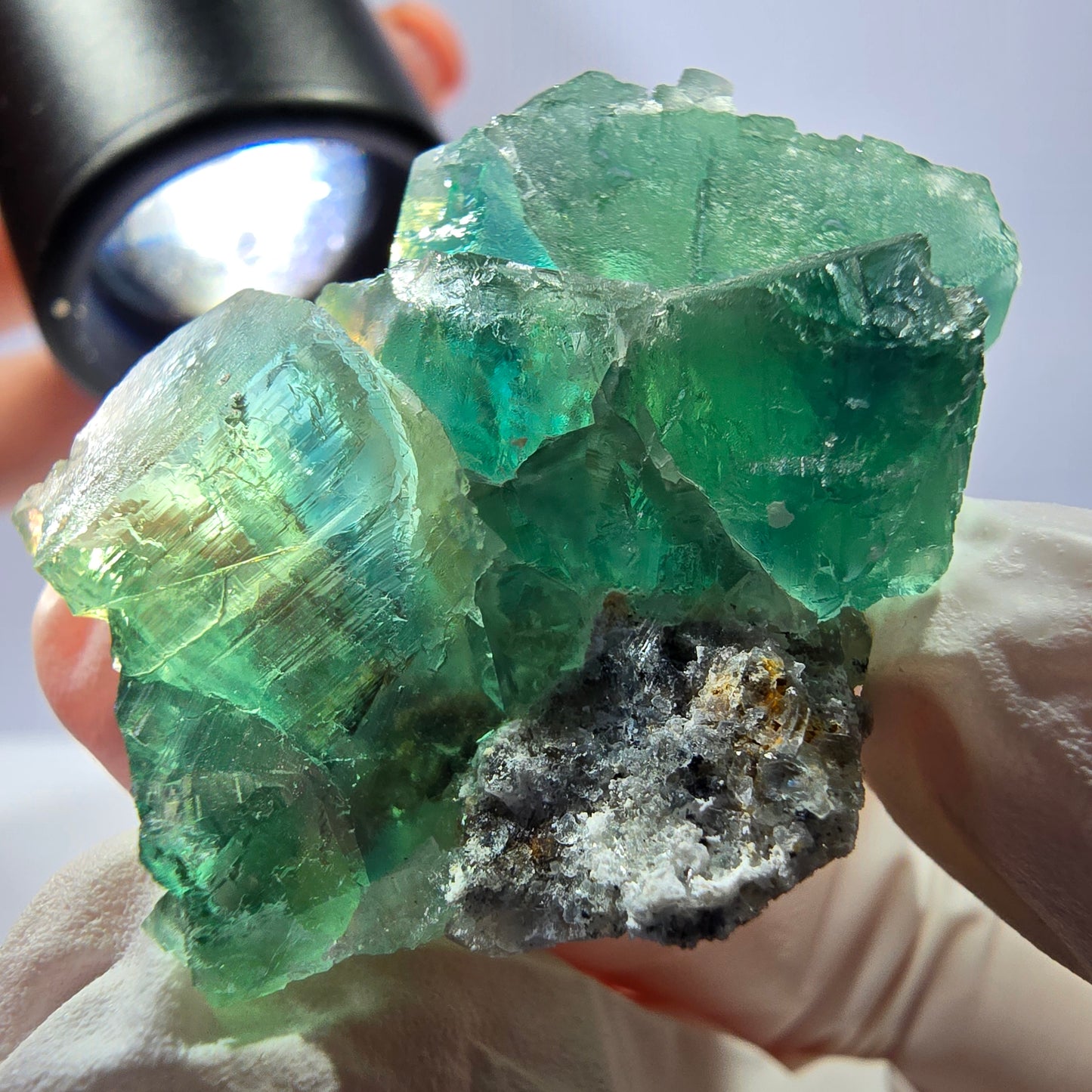 Spécimen de cube de fluorite fantôme transparente, vert parqueté, Okorusu, Namibie, 45 x 35 x 22 mm