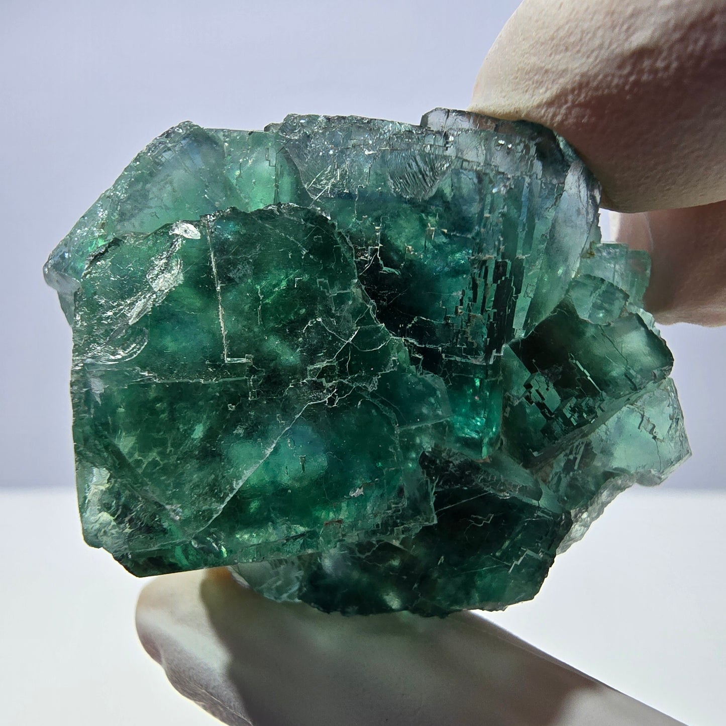 Spécimen de cube de fluorite fantôme transparente, vert parqueté, Okorusu, Namibie, 48 x 36 x 21 mm
