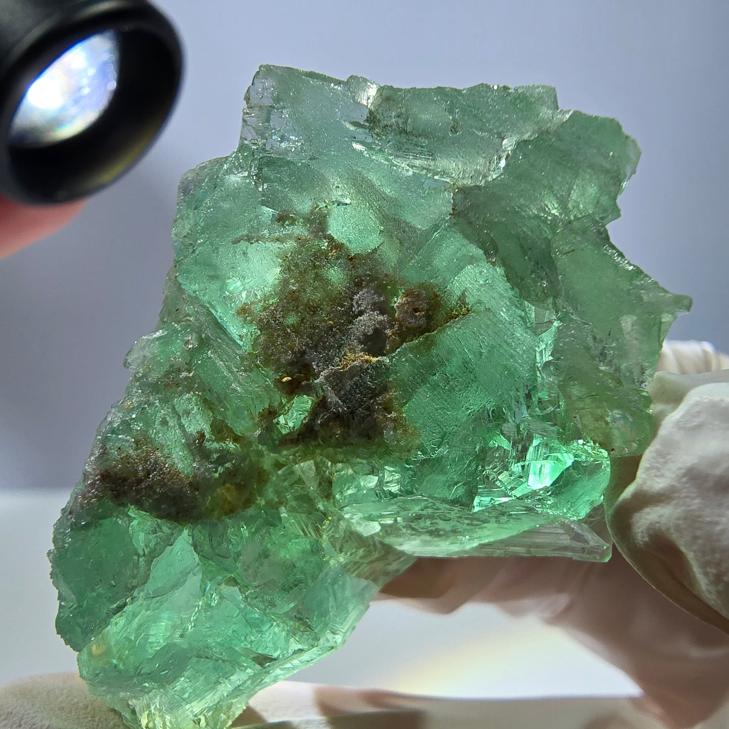 Spécimen de cube de fluorite fantôme transparente, vert parqueté, Okorusu, Namibie, 46 x 35 x 21 mm