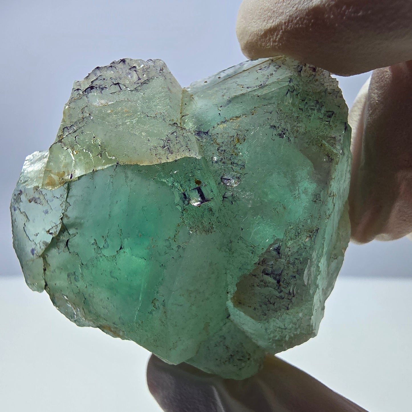 Spécimen de cube de fluorite fantôme transparente, vert parqueté, Okorusu, Namibie, 44 x 43 x 20 mm