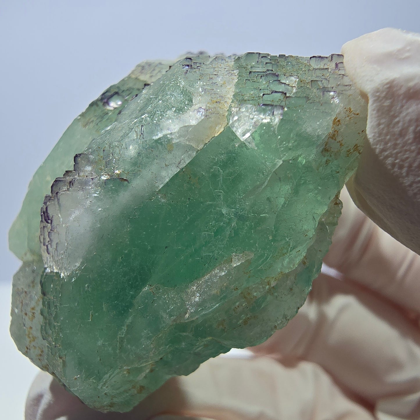 Spécimen de cube de fluorite fantôme transparente, vert parqueté, Okorusu, Namibie, 44 x 43 x 20 mm