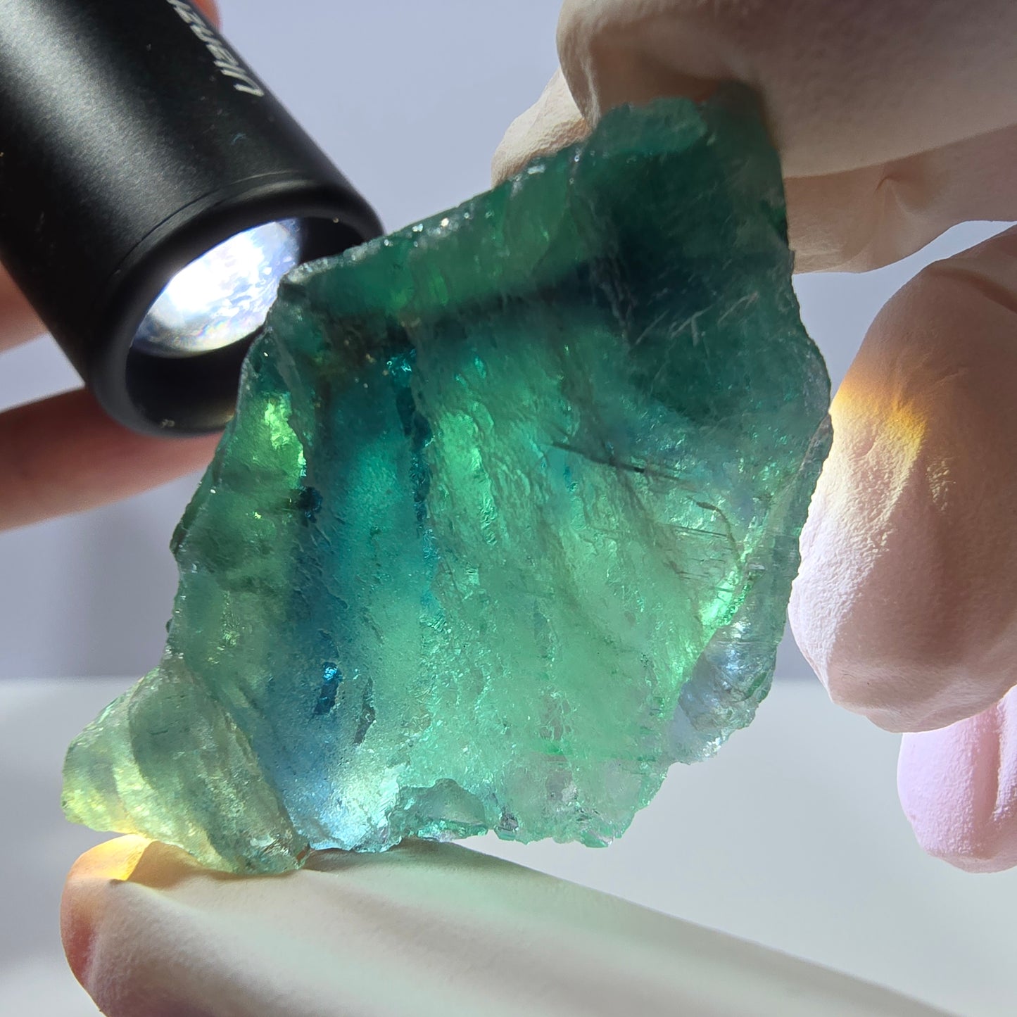 Spécimen de cube de fluorite fantôme transparente, vert parqueté, Okorusu, Namibie, 48 x 29 x 27 mm