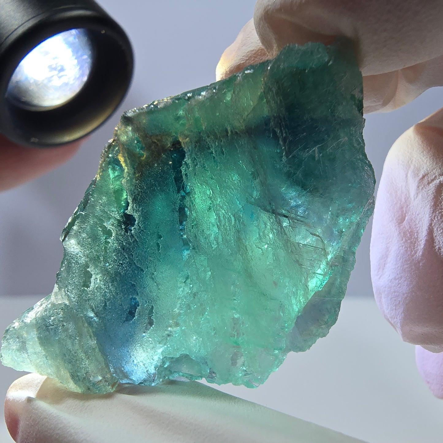 Spécimen de cube de fluorite fantôme transparente, vert parqueté, Okorusu, Namibie, 48 x 29 x 27 mm