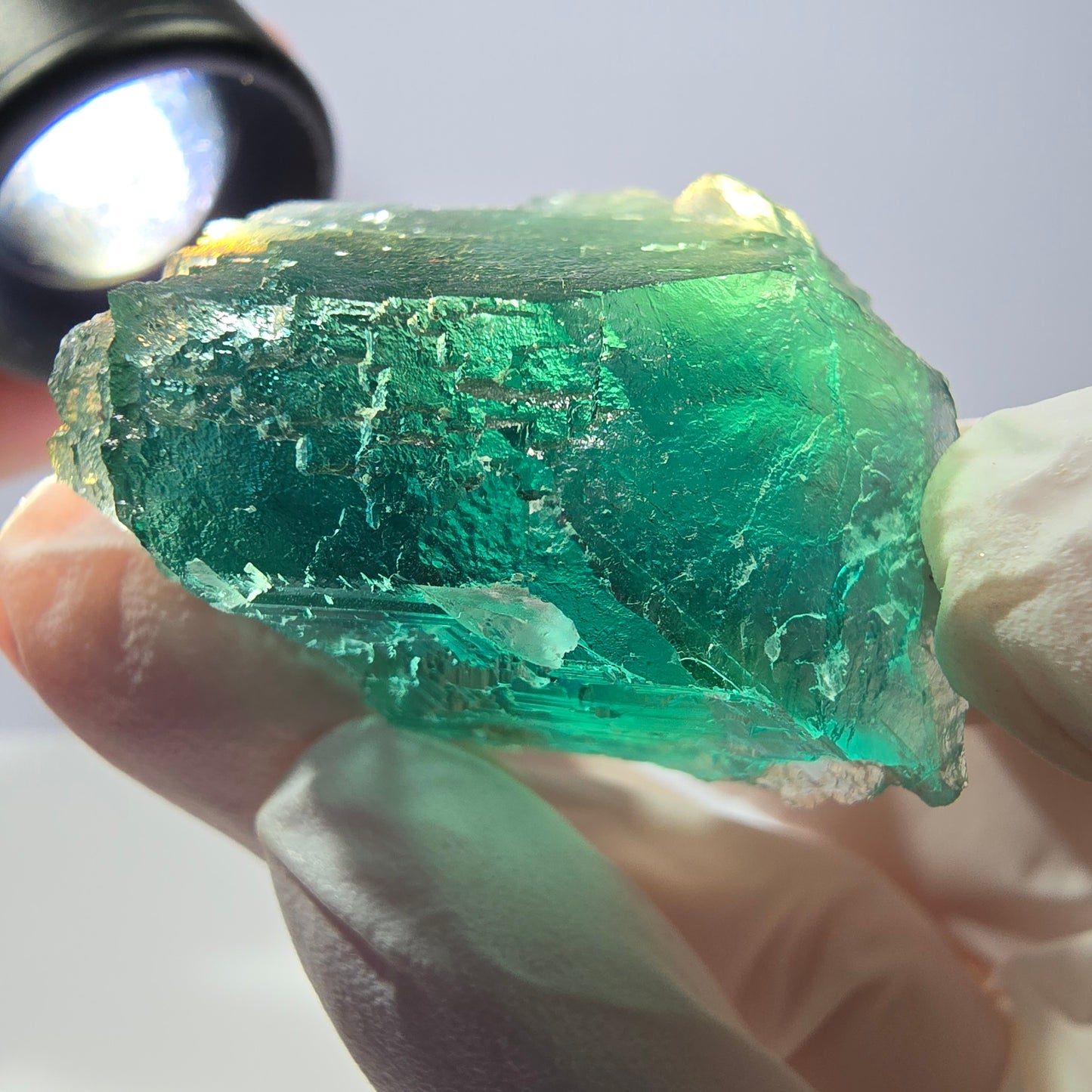 Spécimen de cube de fluorite fantôme transparente, vert parqueté, Okorusu, Namibie, 48 x 29 x 27 mm