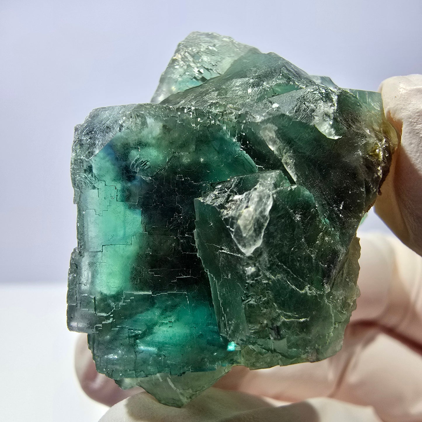 Spécimen de cube de fluorite fantôme transparente, vert parqueté, Okorusu, Namibie, 43 x 40 x 23 mm