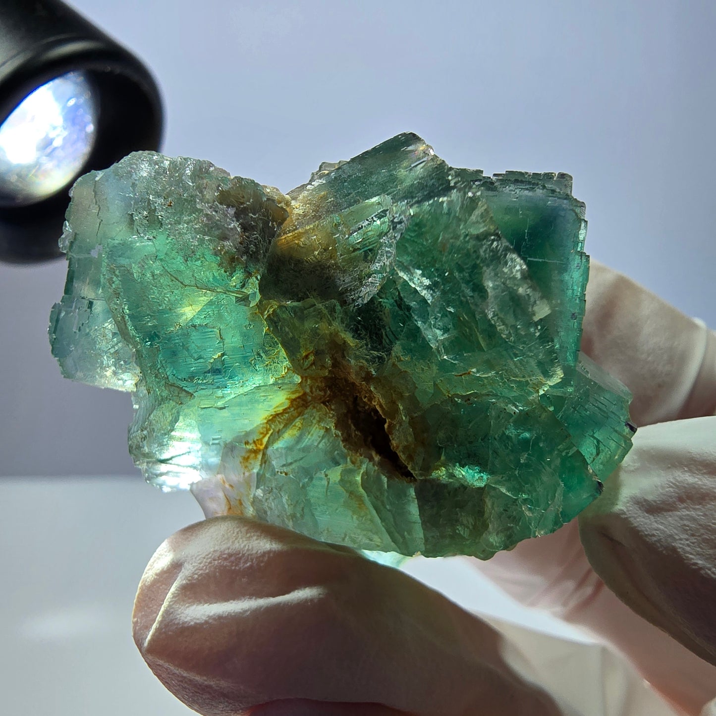 Spécimen de cube de fluorite fantôme transparente, vert parqueté, Okorusu, Namibie, 43 x 40 x 23 mm