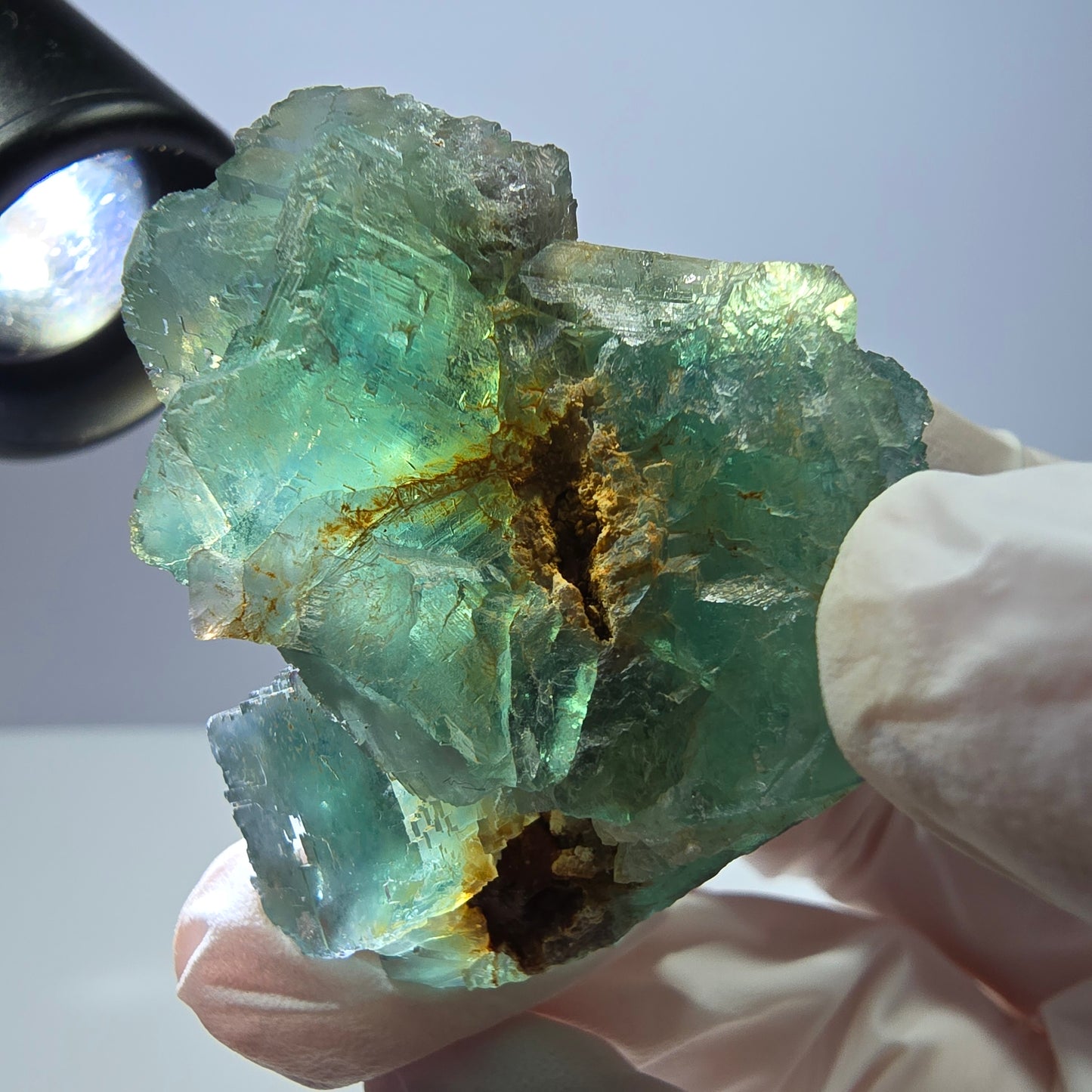 Spécimen de cube de fluorite fantôme transparente, vert parqueté, Okorusu, Namibie, 43 x 40 x 23 mm