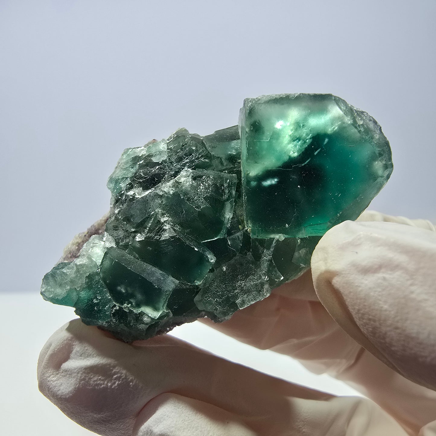 Spécimen de cube de fluorite fantôme transparente, vert parqueté, Okorusu, Namibie, 49 x 31 x 16 mm