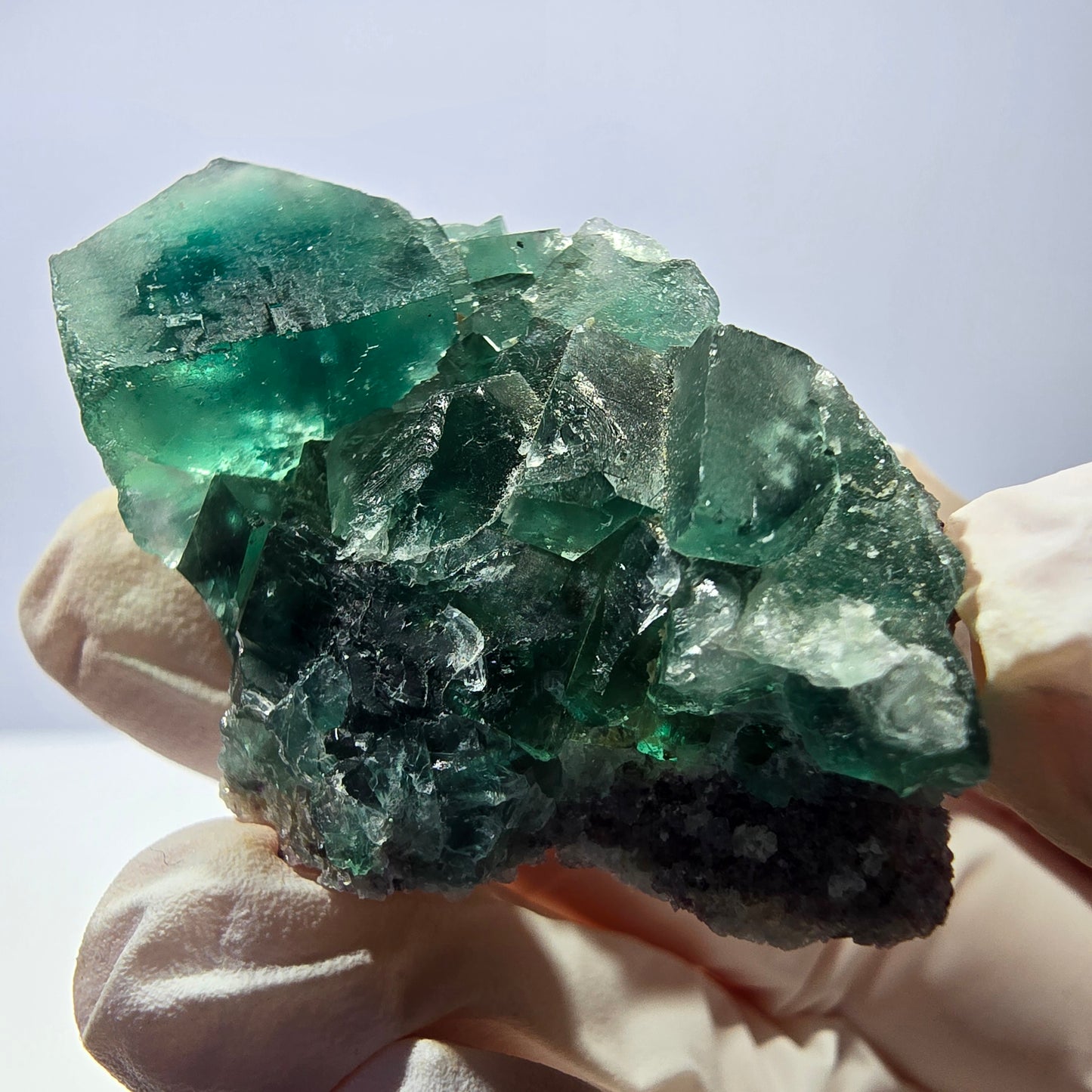 Spécimen de cube de fluorite fantôme transparente, vert parqueté, Okorusu, Namibie, 49 x 31 x 16 mm