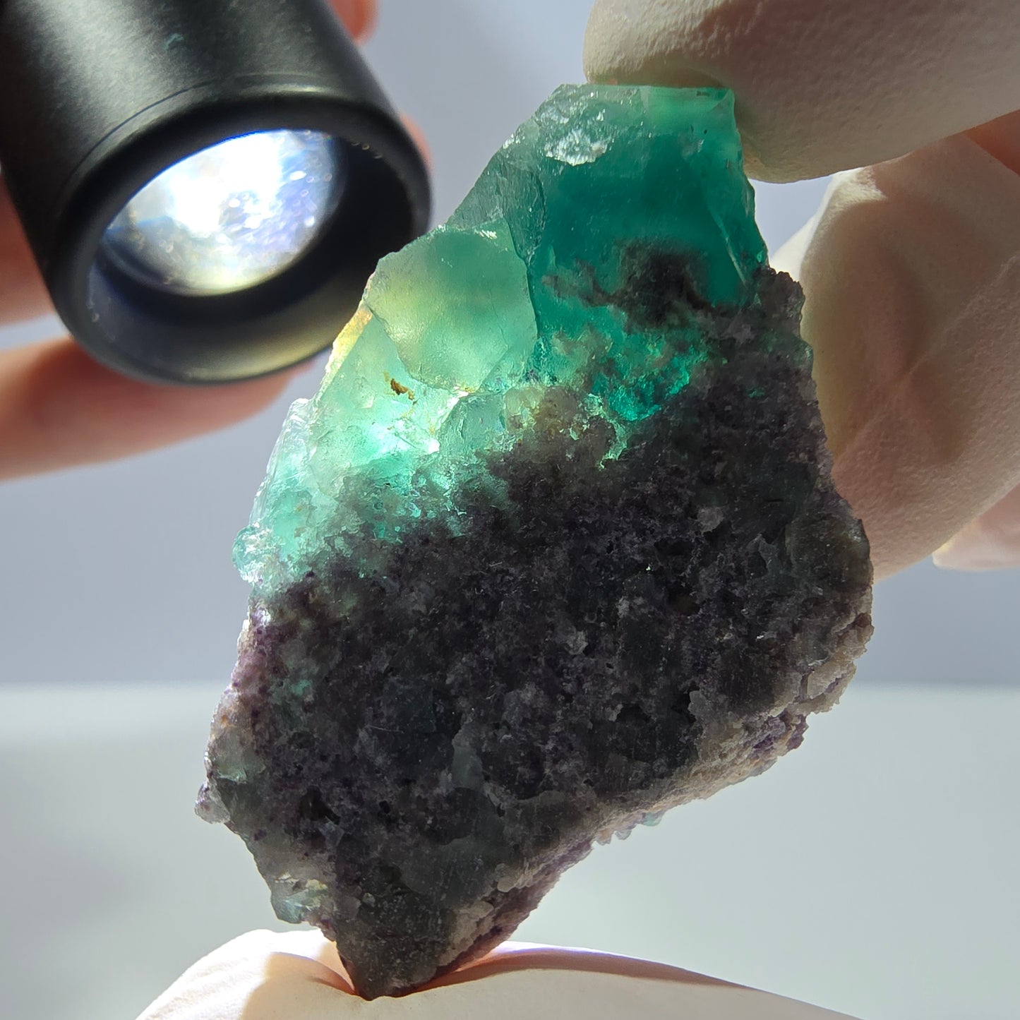 Spécimen de cube de fluorite fantôme transparente, vert parqueté, Okorusu, Namibie, 49 x 31 x 16 mm