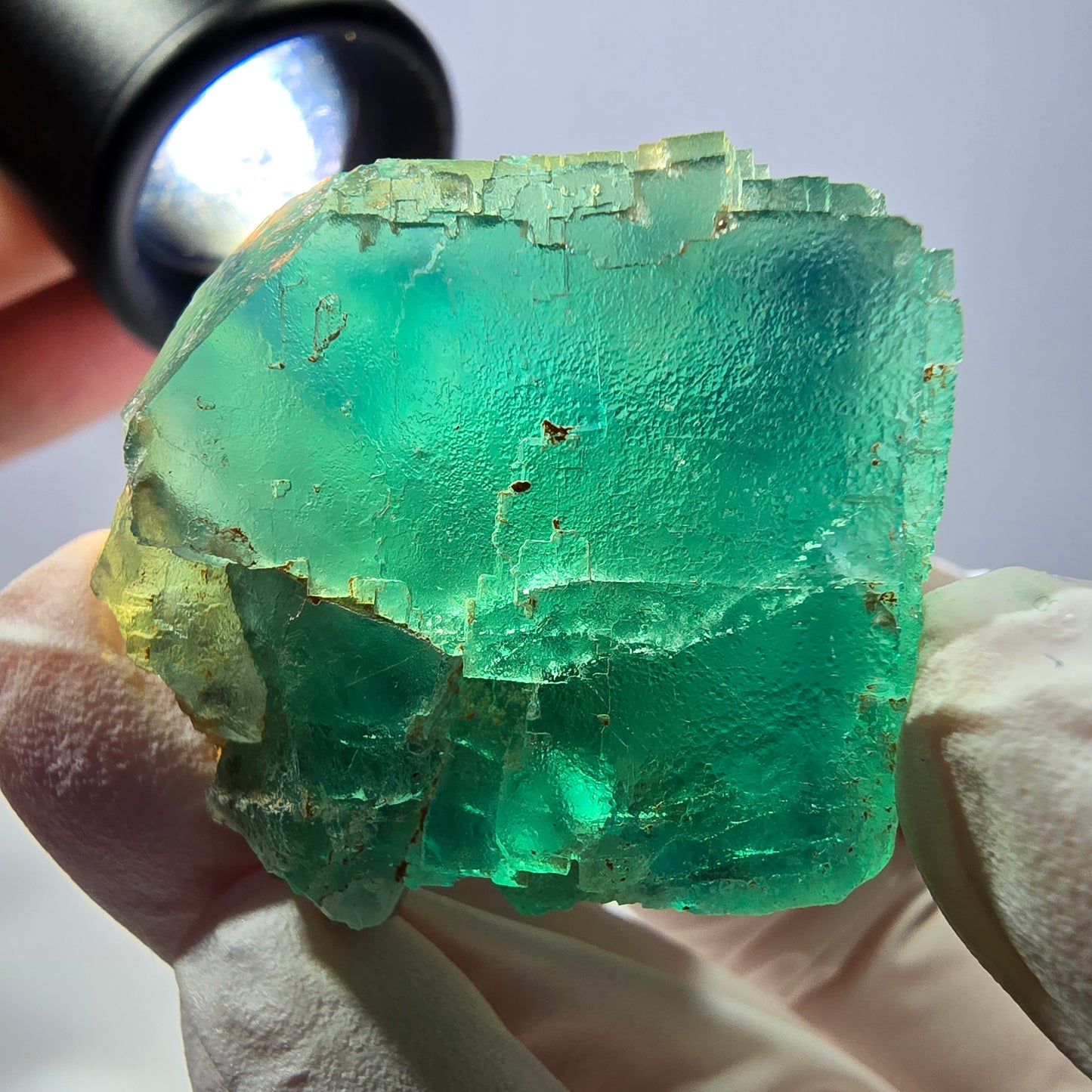Spécimen de cube de fluorite fantôme transparente, vert parqueté Okorusu, Namibie 33 x 31 x 30 mm