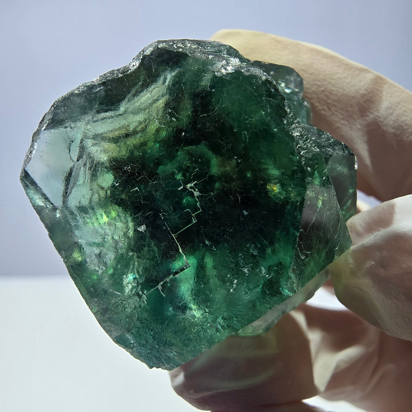 Spécimen de cube de fluorite fantôme transparente, vert parqueté, Okorusu, Namibie, 42 x 32 x 27 mm