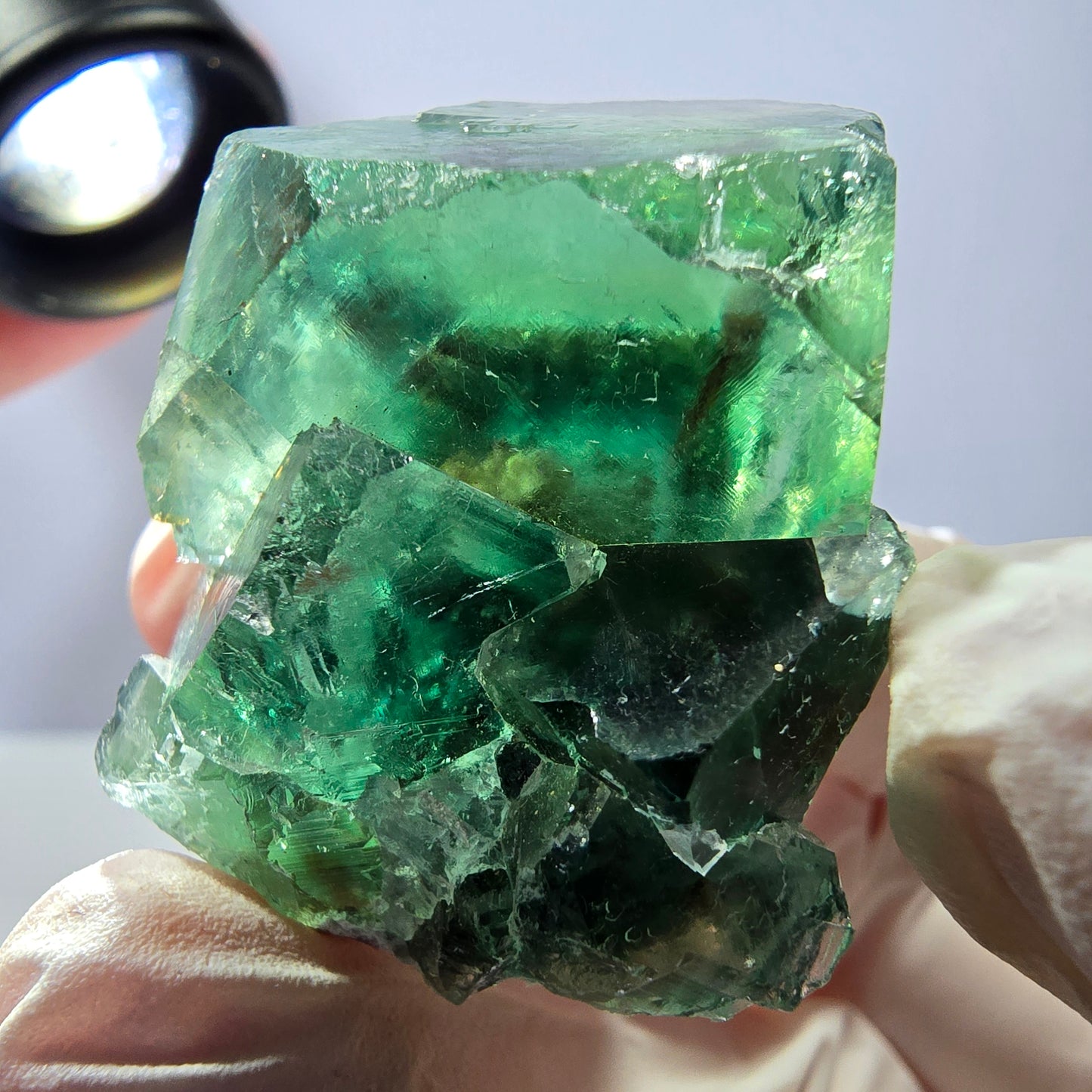 Spécimen de cube de fluorite fantôme transparente, vert parqueté, Okorusu, Namibie, 42 x 32 x 27 mm