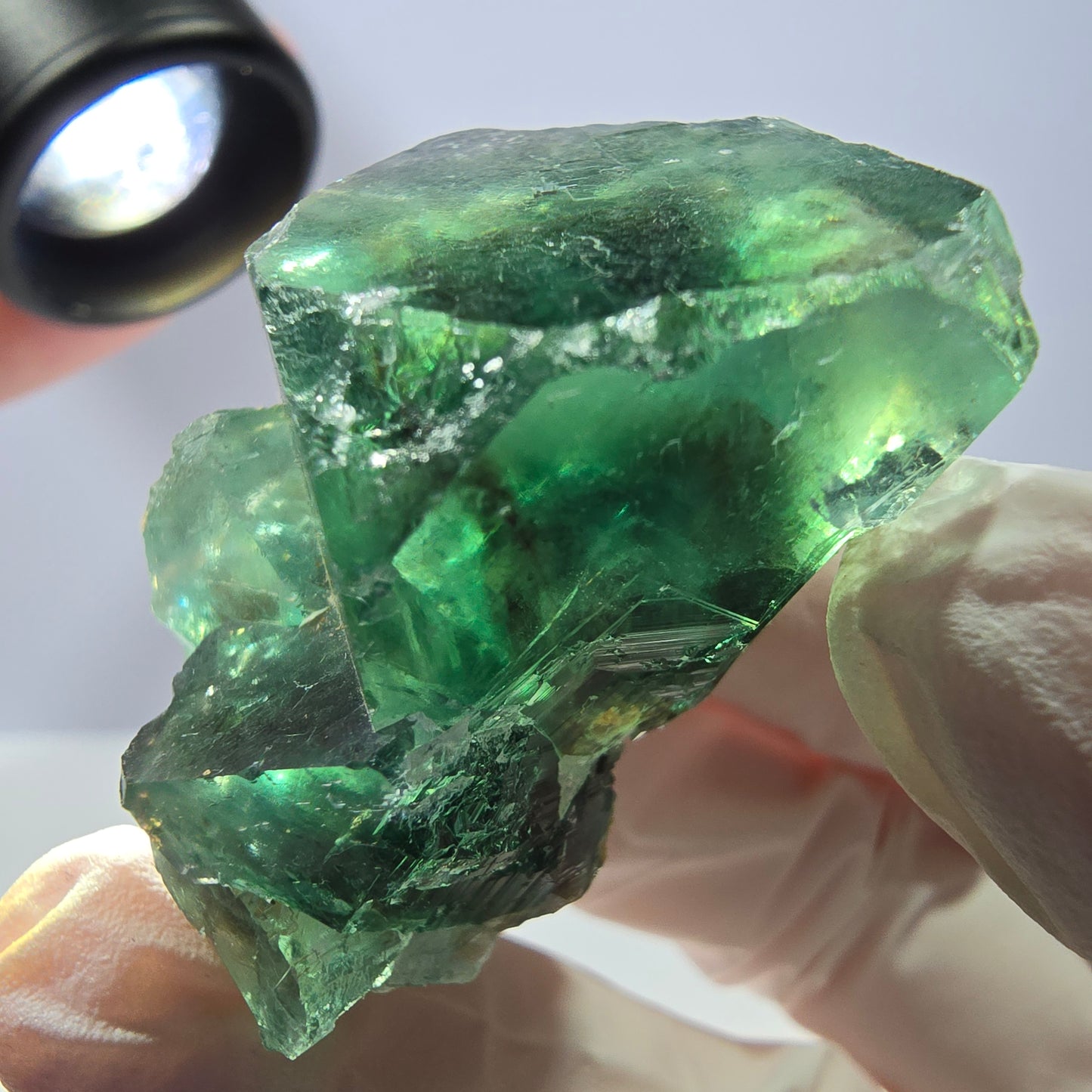 Spécimen de cube de fluorite fantôme transparente, vert parqueté, Okorusu, Namibie, 42 x 32 x 27 mm