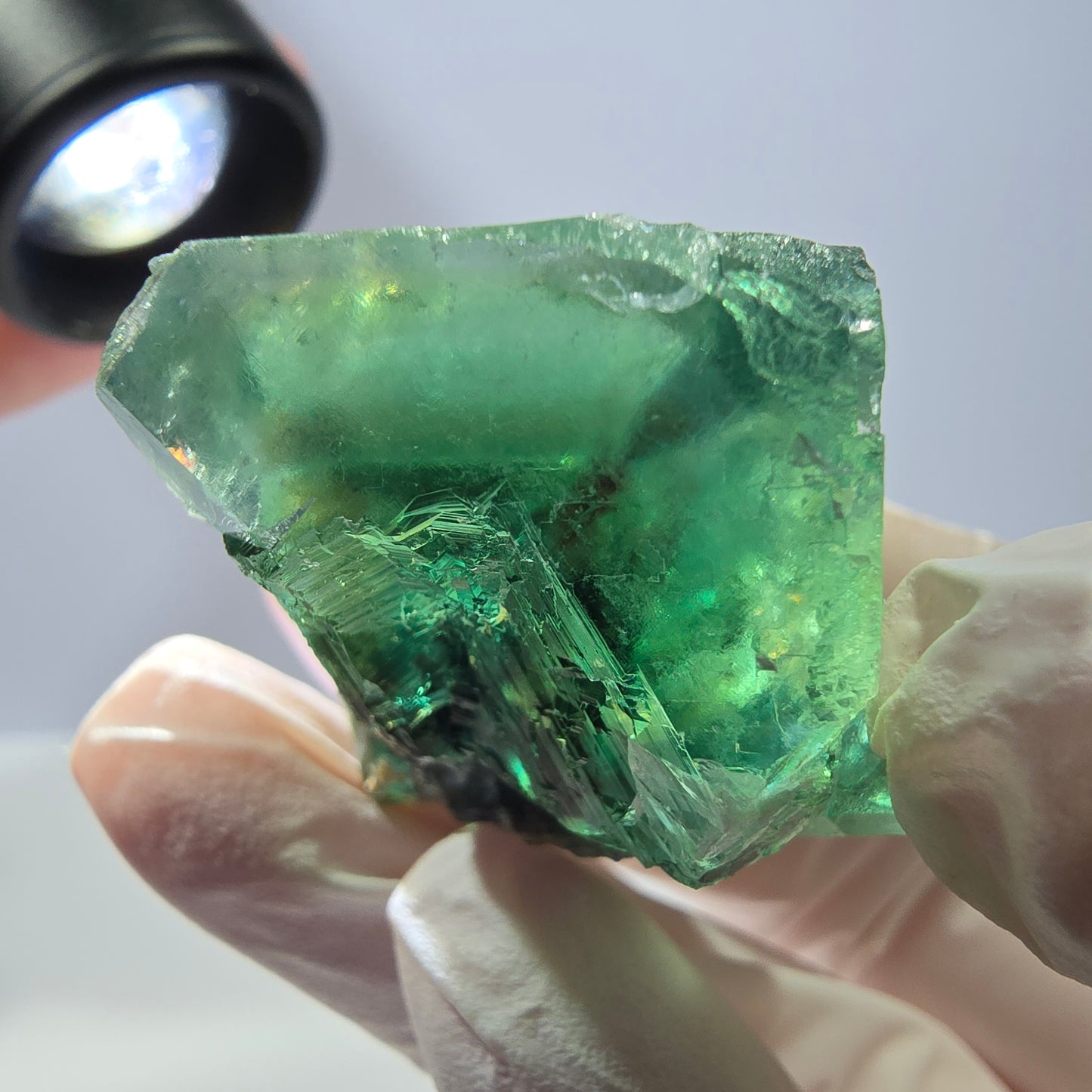 Spécimen de cube de fluorite fantôme transparente, vert parqueté, Okorusu, Namibie, 42 x 32 x 27 mm