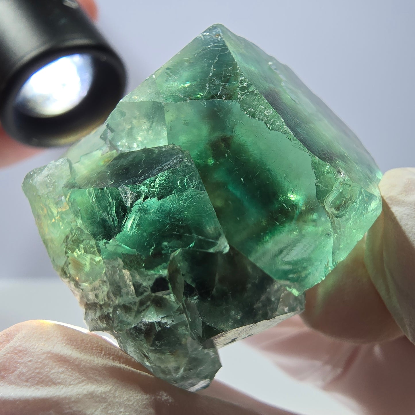 Spécimen de cube de fluorite fantôme transparente, vert parqueté, Okorusu, Namibie, 42 x 32 x 27 mm