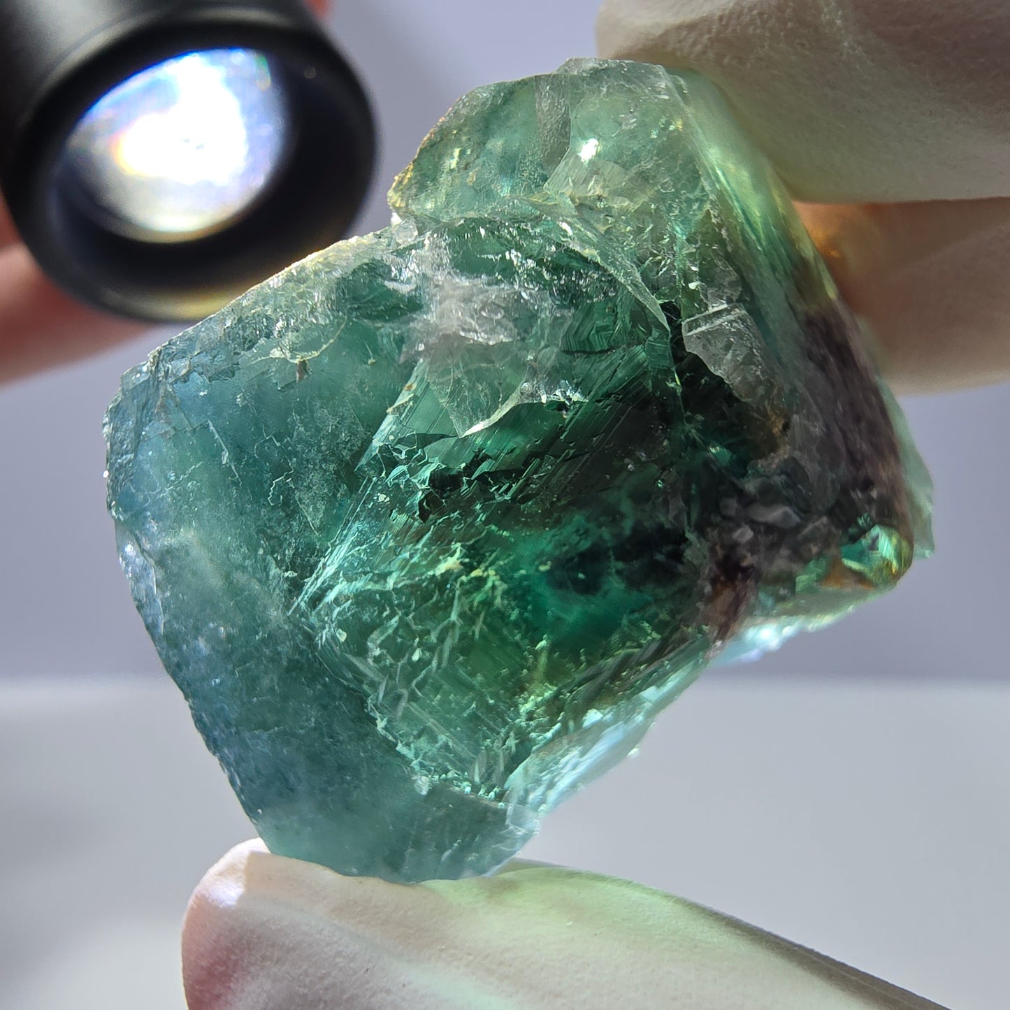 Spécimen de cube de fluorite fantôme transparente, vert parqueté, Okorusu, Namibie, 42 x 32 x 27 mm