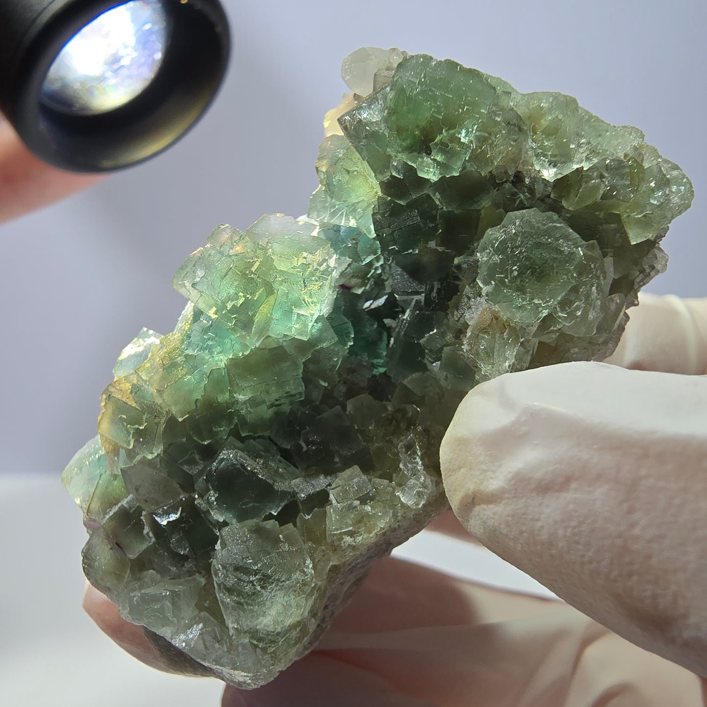 Rare cube de fluorite fantôme, spécimen de quartz vert Okorusu, Namibie, 55 x 33 x 24 mm