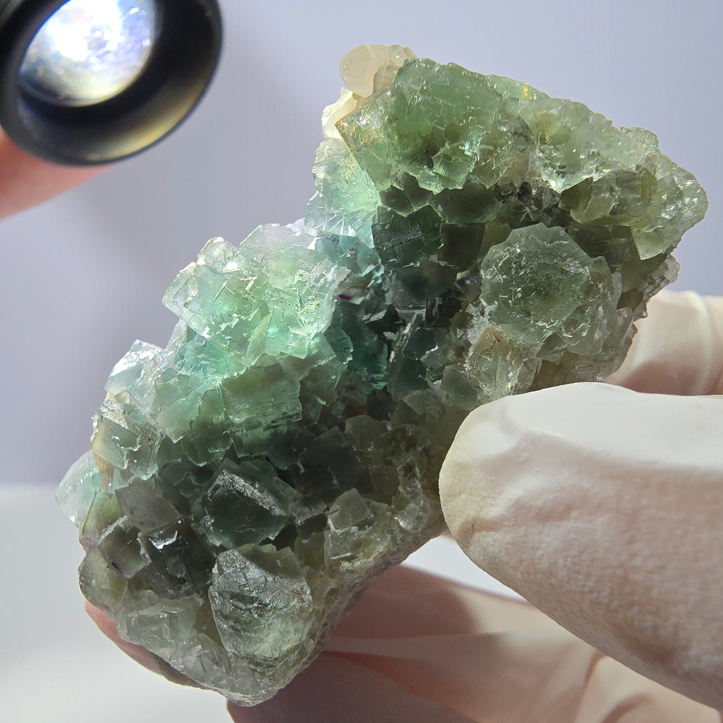 Rare cube de fluorite fantôme, spécimen de quartz vert Okorusu, Namibie, 55 x 33 x 24 mm