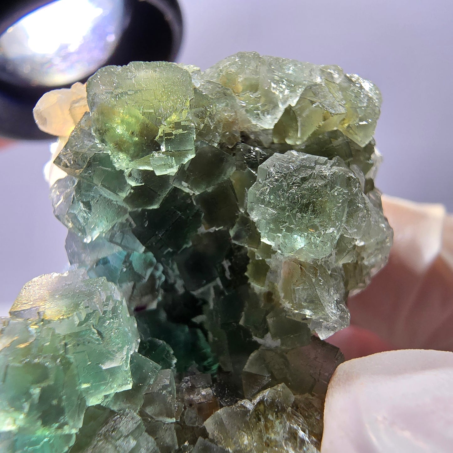 Rare cube de fluorite fantôme, spécimen de quartz vert Okorusu, Namibie, 55 x 33 x 24 mm
