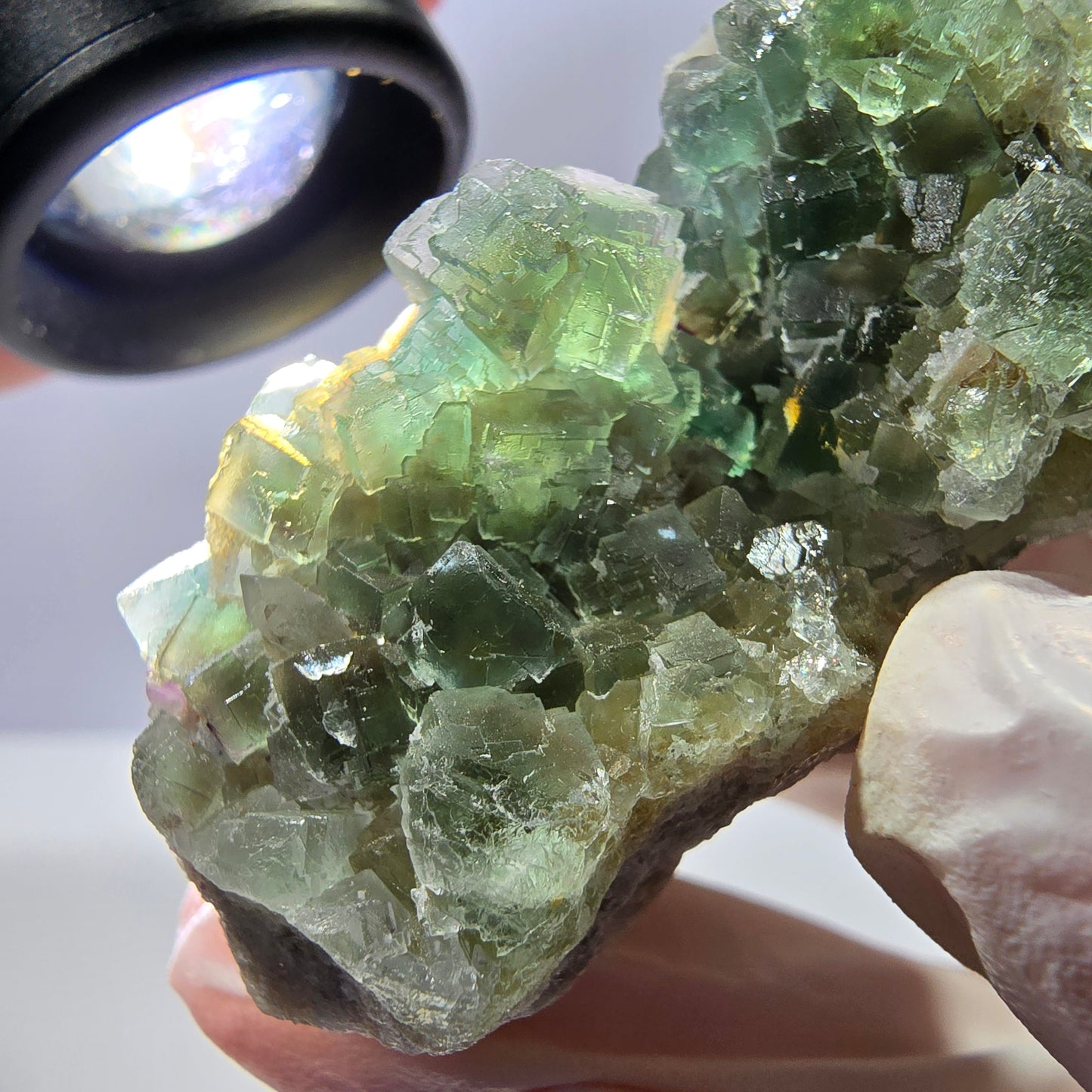 Rare cube de fluorite fantôme, spécimen de quartz vert Okorusu, Namibie, 55 x 33 x 24 mm