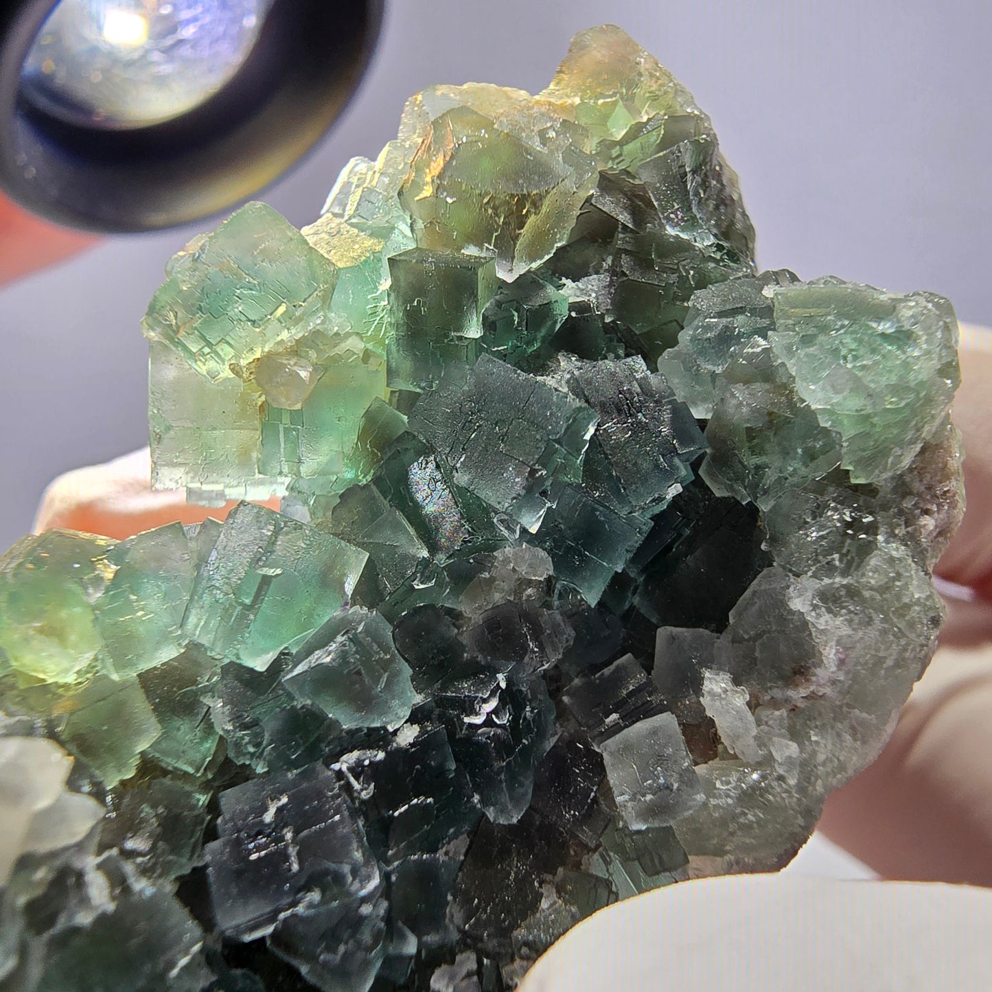 Rare cube de fluorite fantôme, spécimen de quartz vert Okorusu, Namibie, 55 x 33 x 24 mm