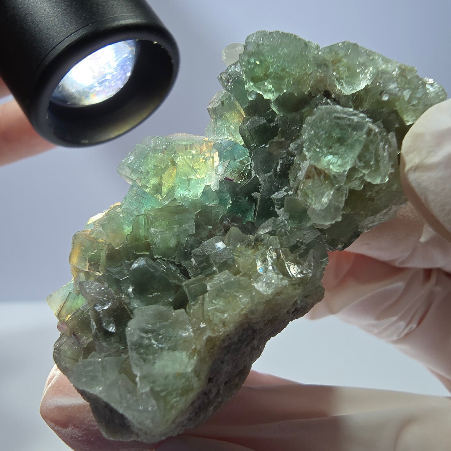 Rare cube de fluorite fantôme, spécimen de quartz vert Okorusu, Namibie, 55 x 33 x 24 mm