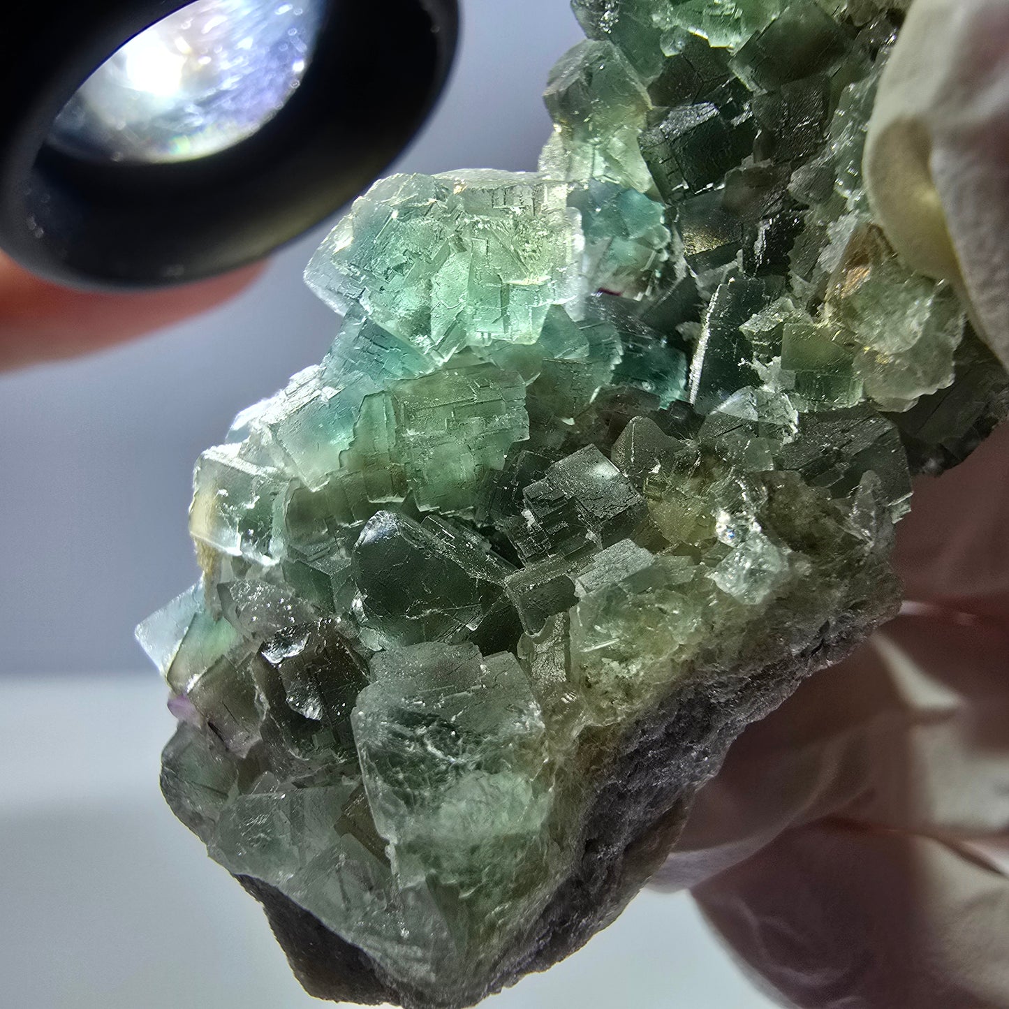 Rare cube de fluorite fantôme, spécimen de quartz vert Okorusu, Namibie, 55 x 33 x 24 mm