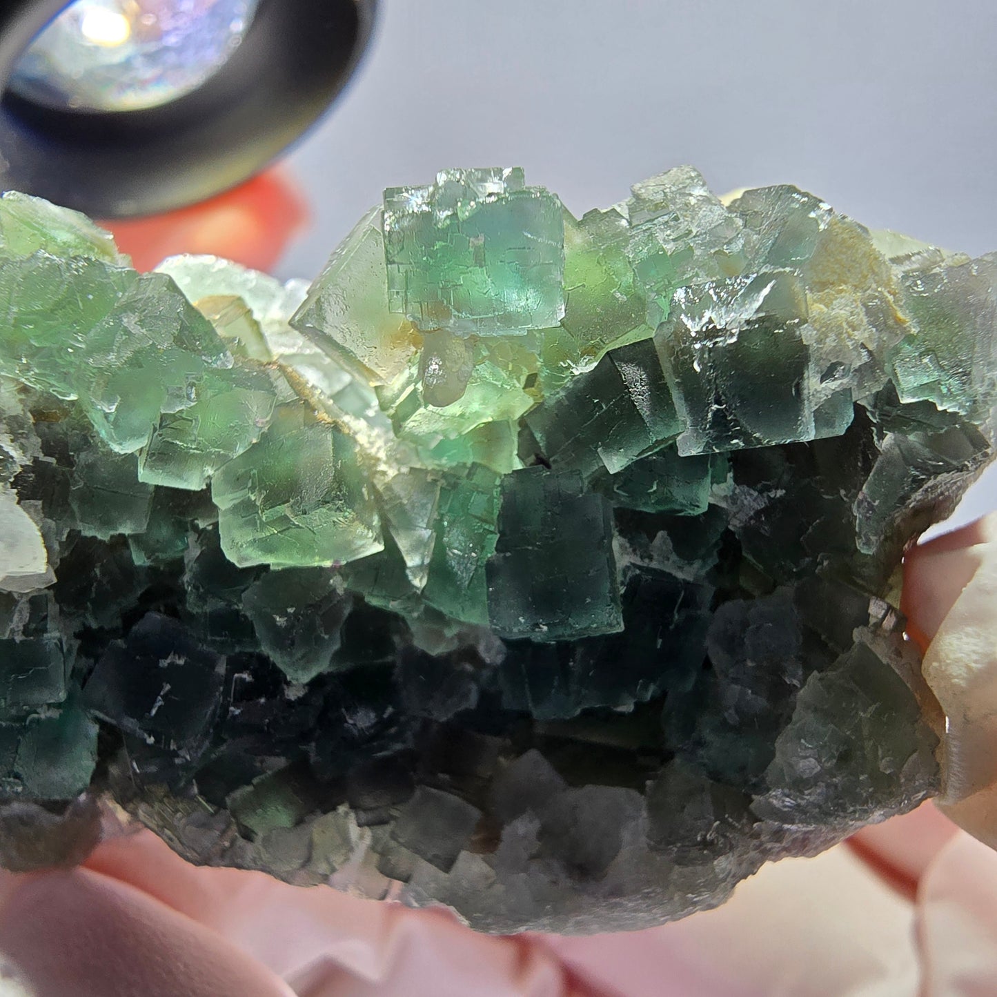 Rare cube de fluorite fantôme, spécimen de quartz vert Okorusu, Namibie, 55 x 33 x 24 mm
