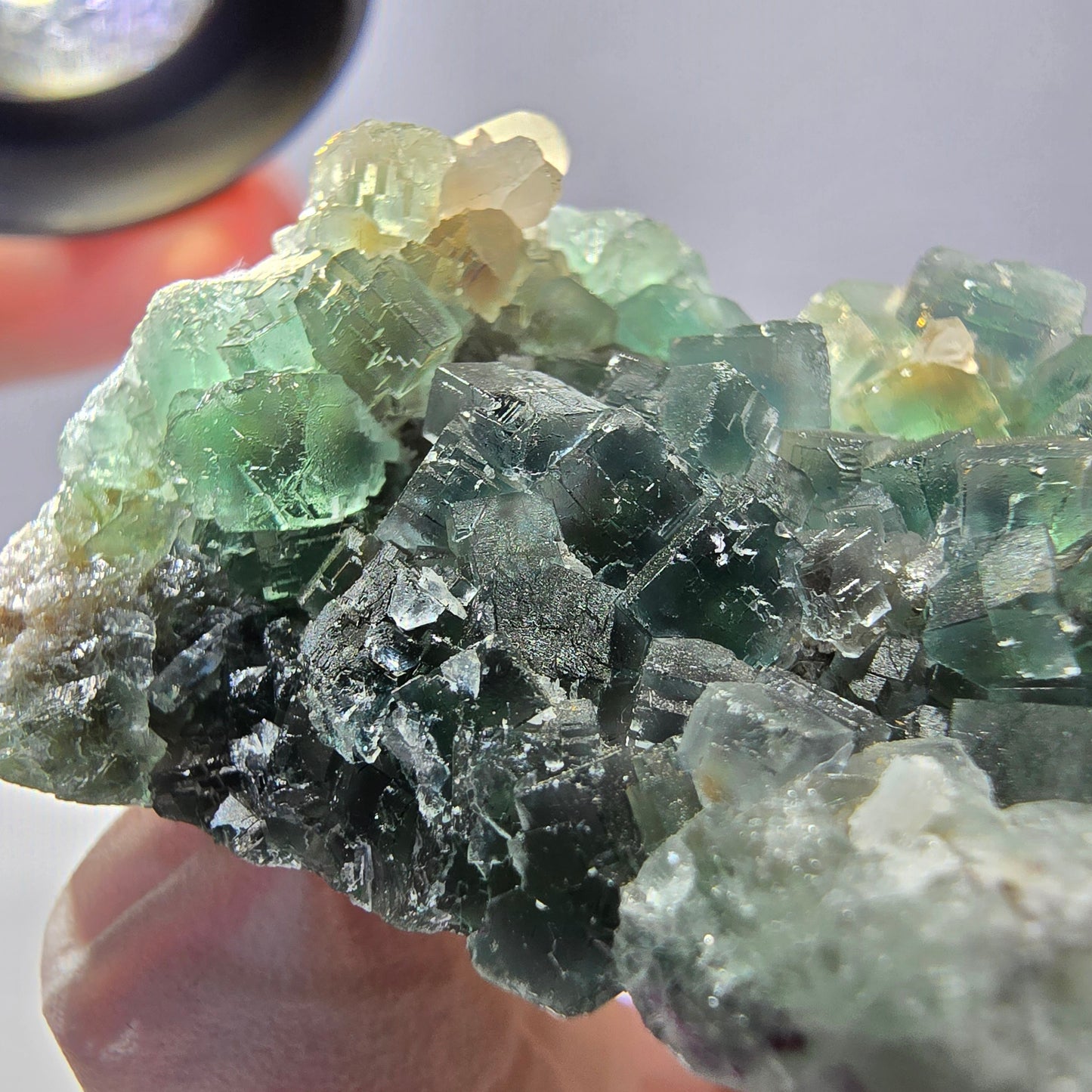 Rare cube de fluorite fantôme, spécimen de quartz vert Okorusu, Namibie, 55 x 33 x 24 mm