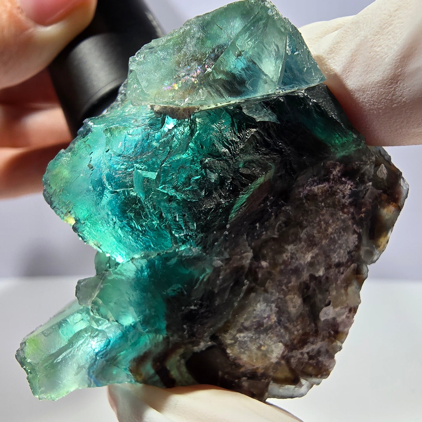 Spécimen de cube de fluorite fantôme, parqueté vert violet Okorusu, Namibie 56*46*43 mm