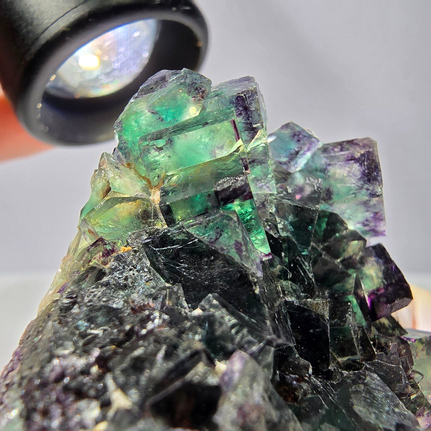 Phantom Fluorite Cube Specimen, parquetted green purple Okorusu, Namibia 52*41*18mm