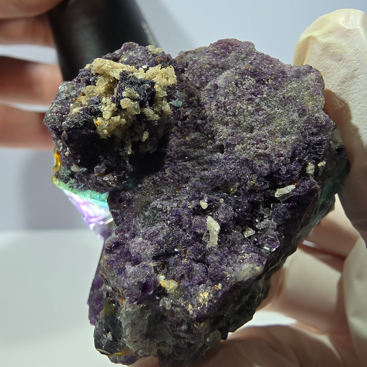 Spécimen de cube de fluorite fantôme, parqueté vert violet Okorusu, Namibie 56*51*45 mm