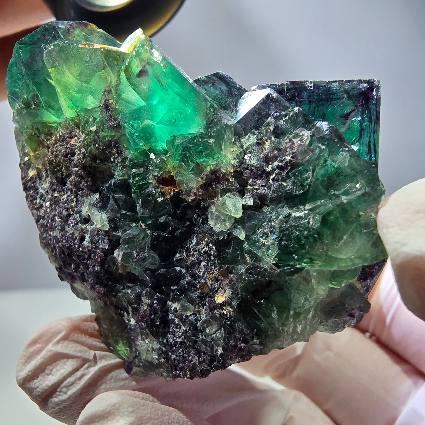 Spécimen de cube de fluorite fantôme, parqueté vert violet Okorusu, Namibie 52*46*32mm
