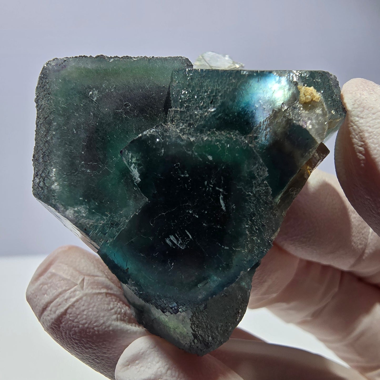 Spécimen de cube de fluorite fantôme, parqueté vert violet Okorusu, Namibie 44*43*21 mm