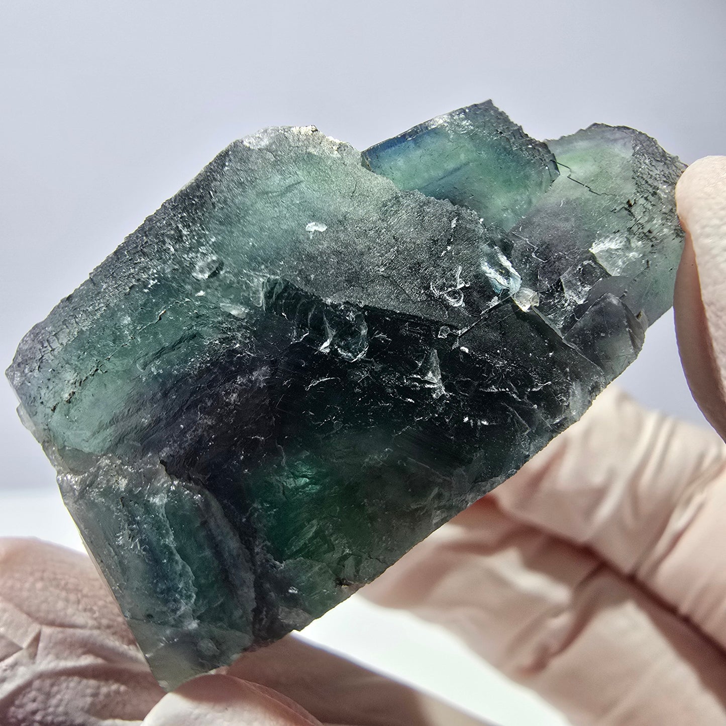 Spécimen de cube de fluorite fantôme, parqueté vert violet Okorusu, Namibie 44*43*21 mm