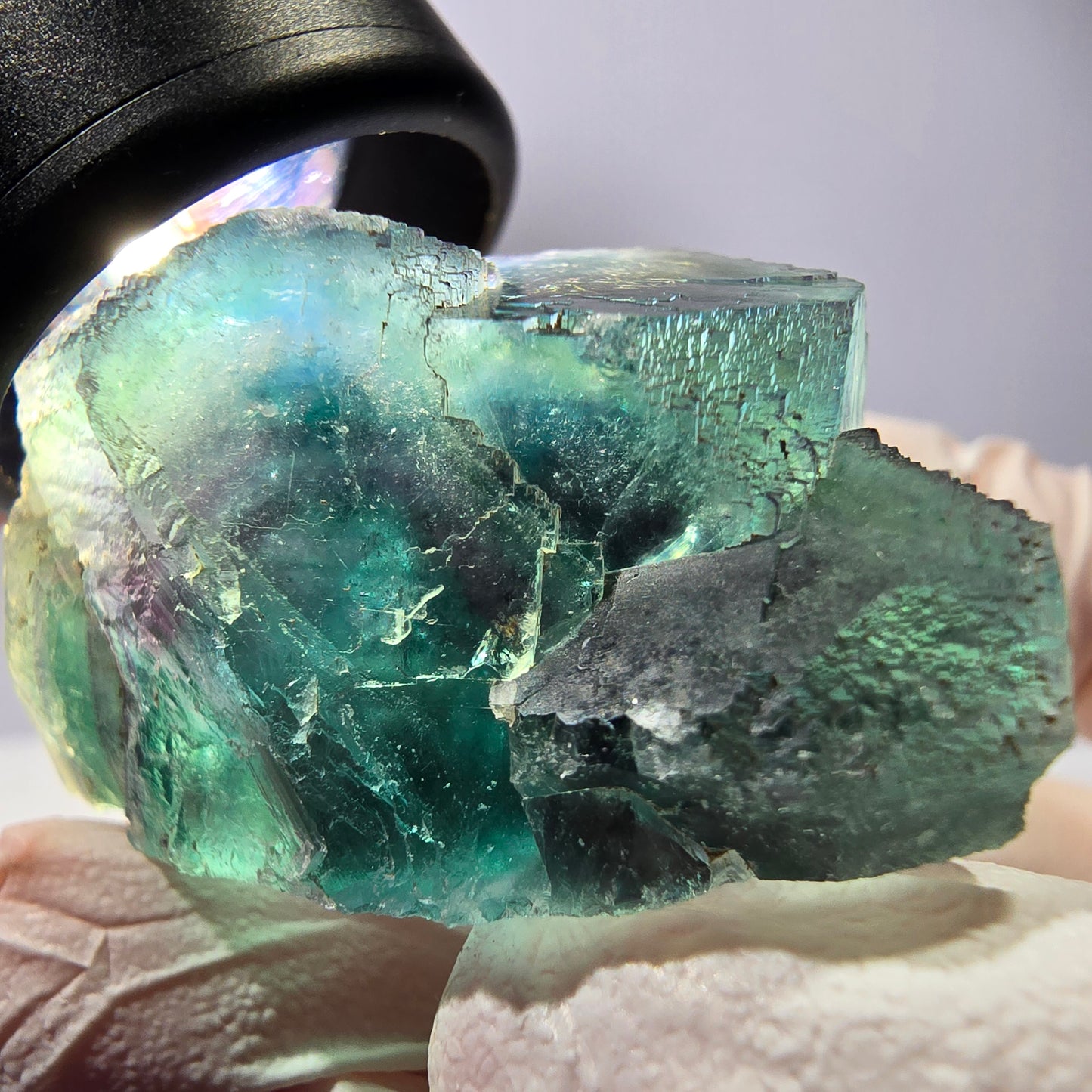 Spécimen de cube de fluorite fantôme, parqueté vert violet Okorusu, Namibie 44*43*21 mm