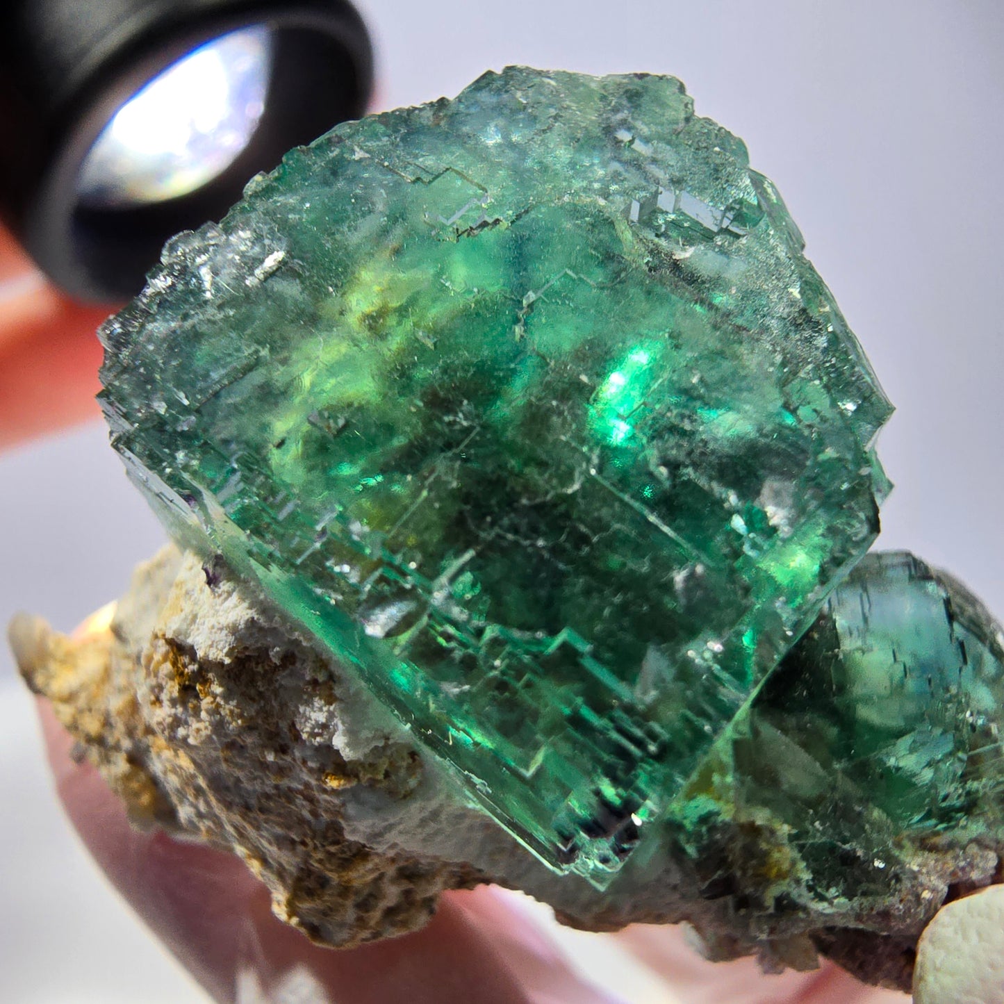 Spécimen de cube de fluorite fantôme, parqueté vert violet Okorusu, Namibie 46*37*36 mm